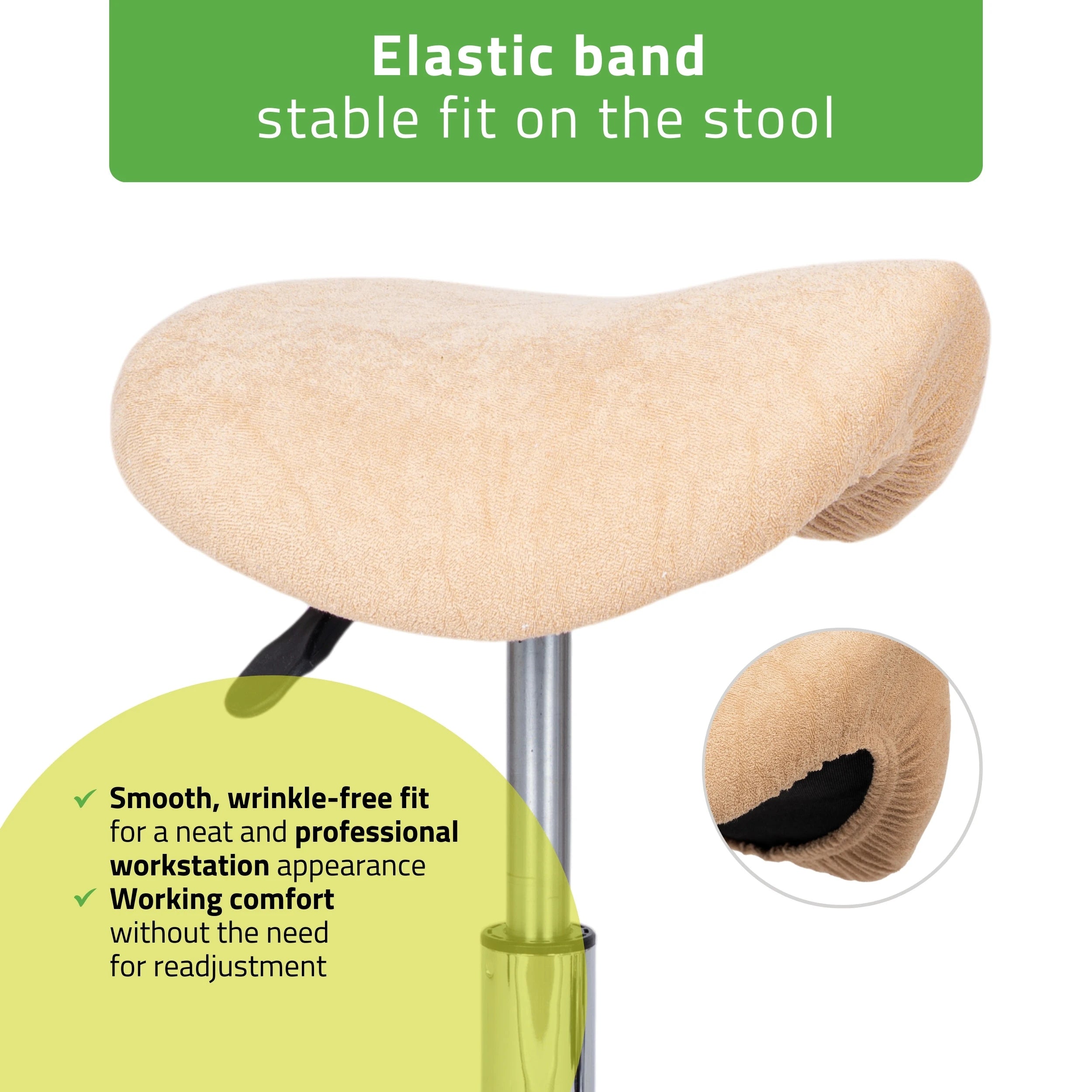 Frotte-overtræk med elastik til stol, diameter 60 cm, cremehvidt