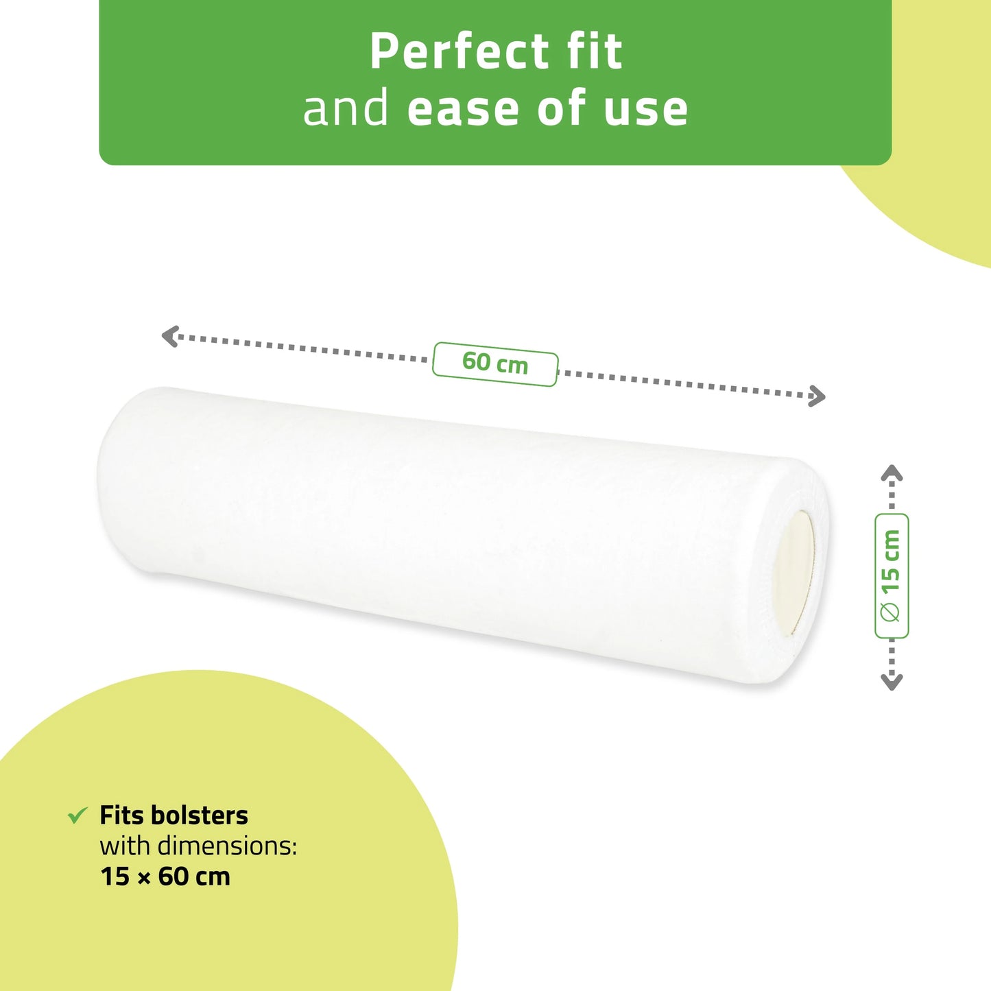 Velour cover with elastic for coussin cylindrique, 15 × 60 cm blanc