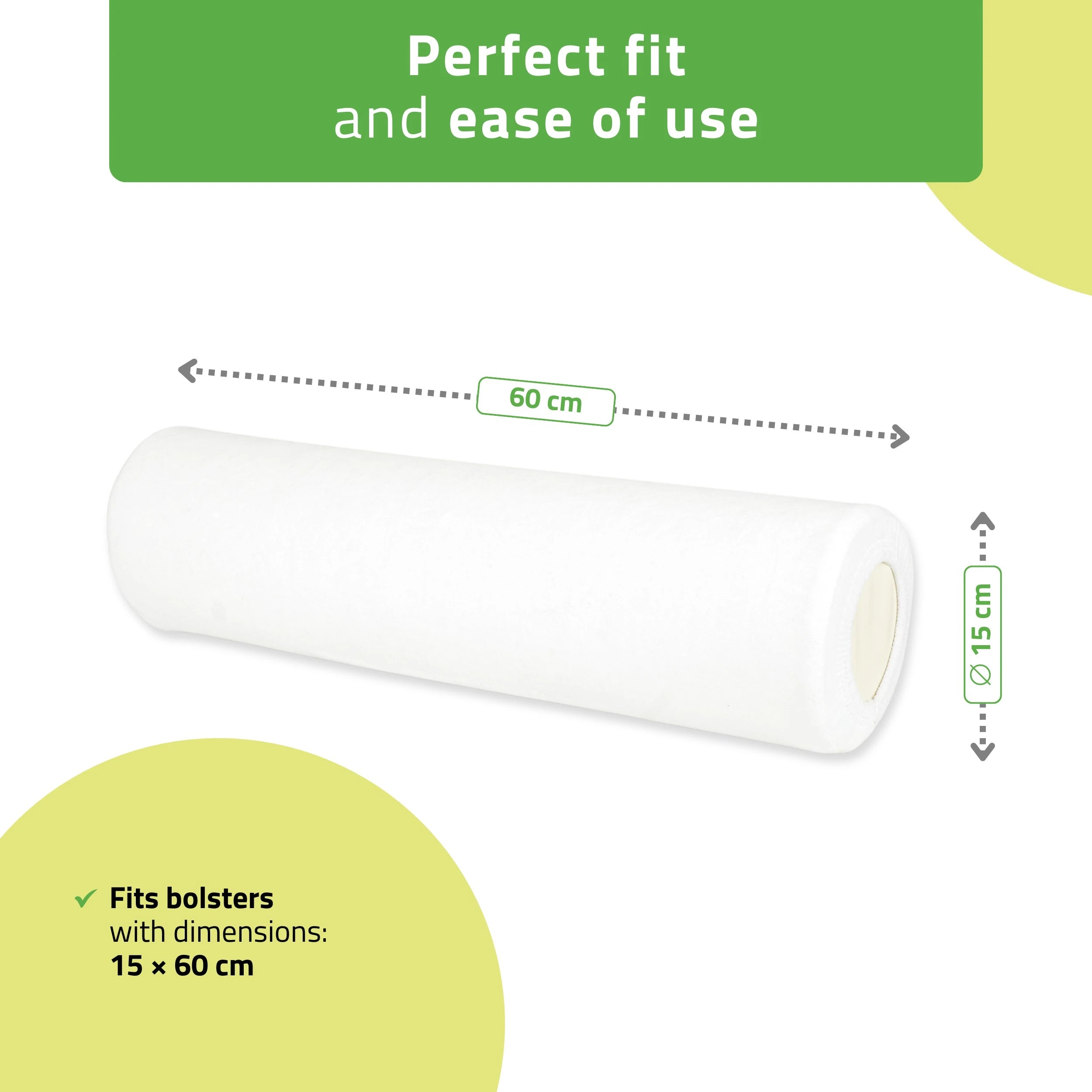 Velour cover with elastic for coussin cylindrique, 15 × 60 cm blanc