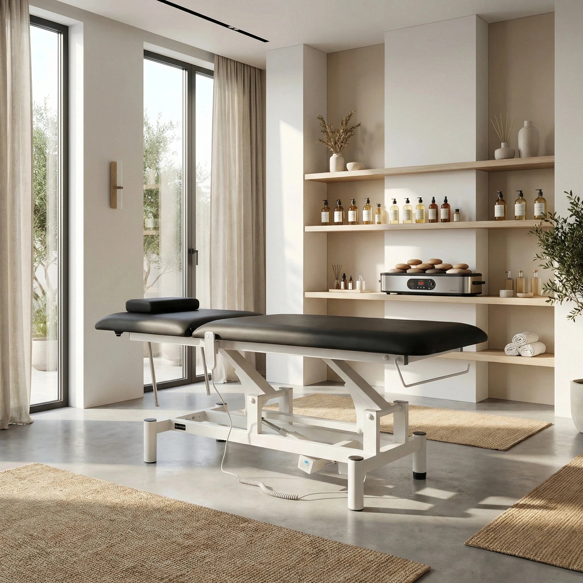 Массажный стол Optima с электроприводом и ручным пультом управления – Satin Comfort k715, черный