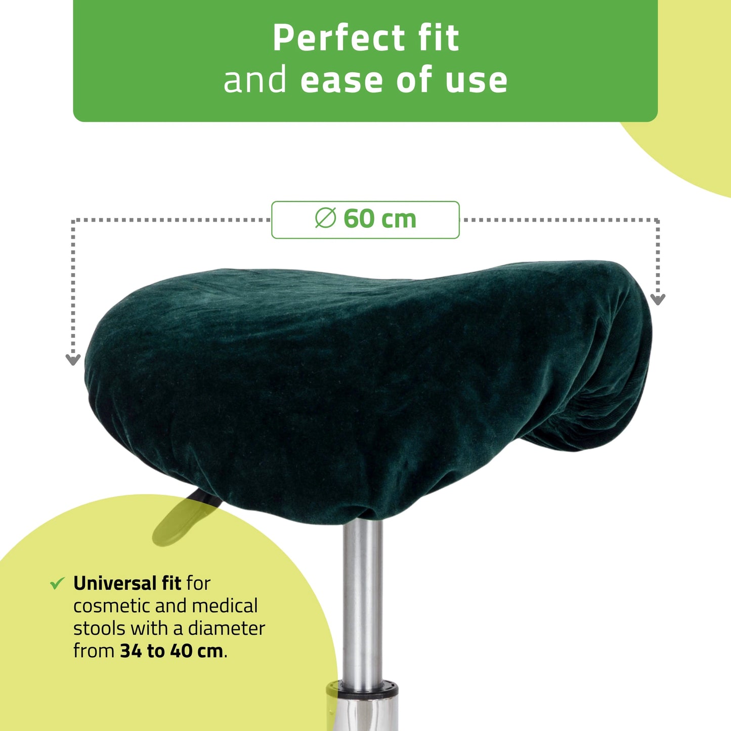 Velour stoltrekk med elastik, diameter 60 cm flaskegrøn