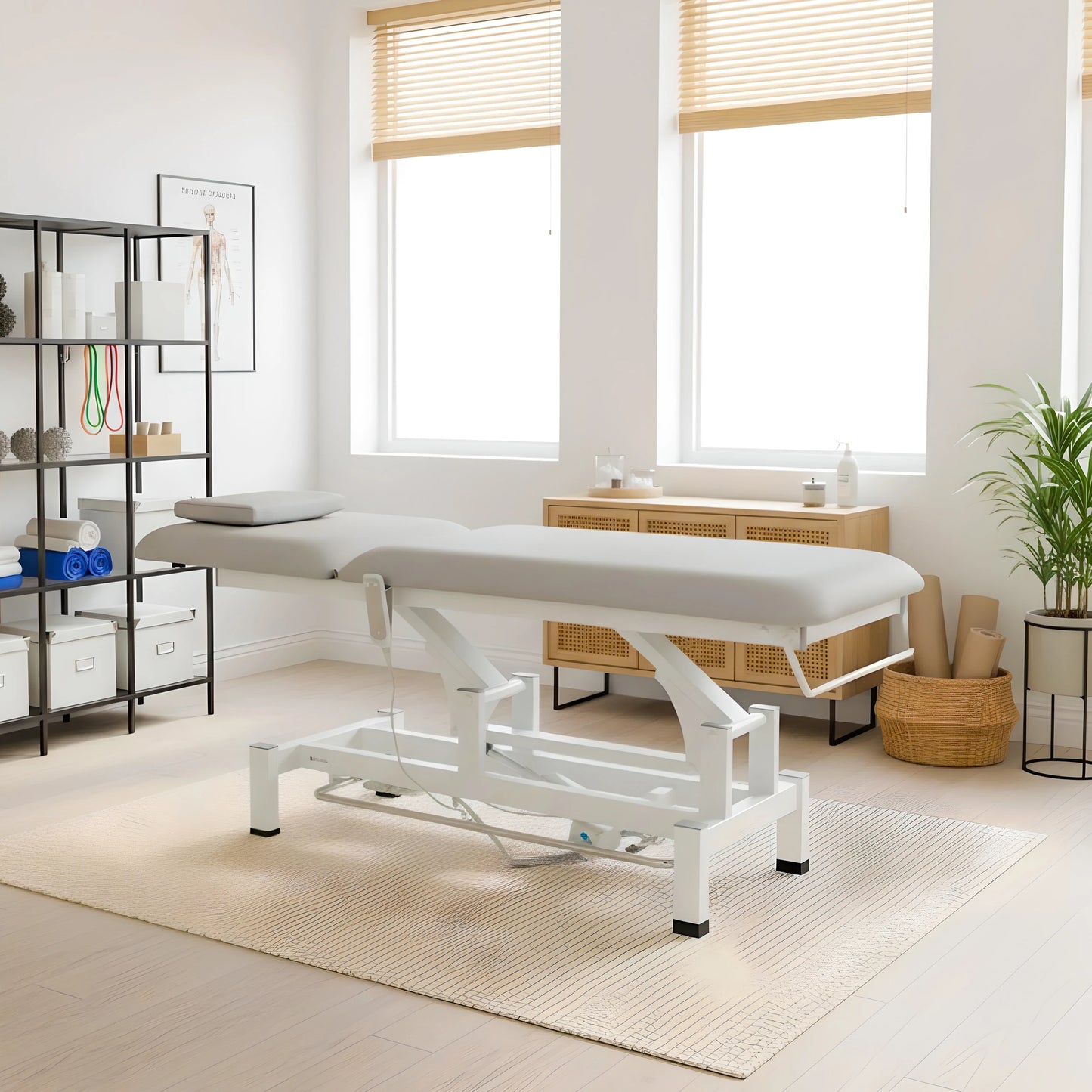 Fortis 2 treatment table, electric adjustment, foot control bar, hand remote control, head cushion, k729 light gray