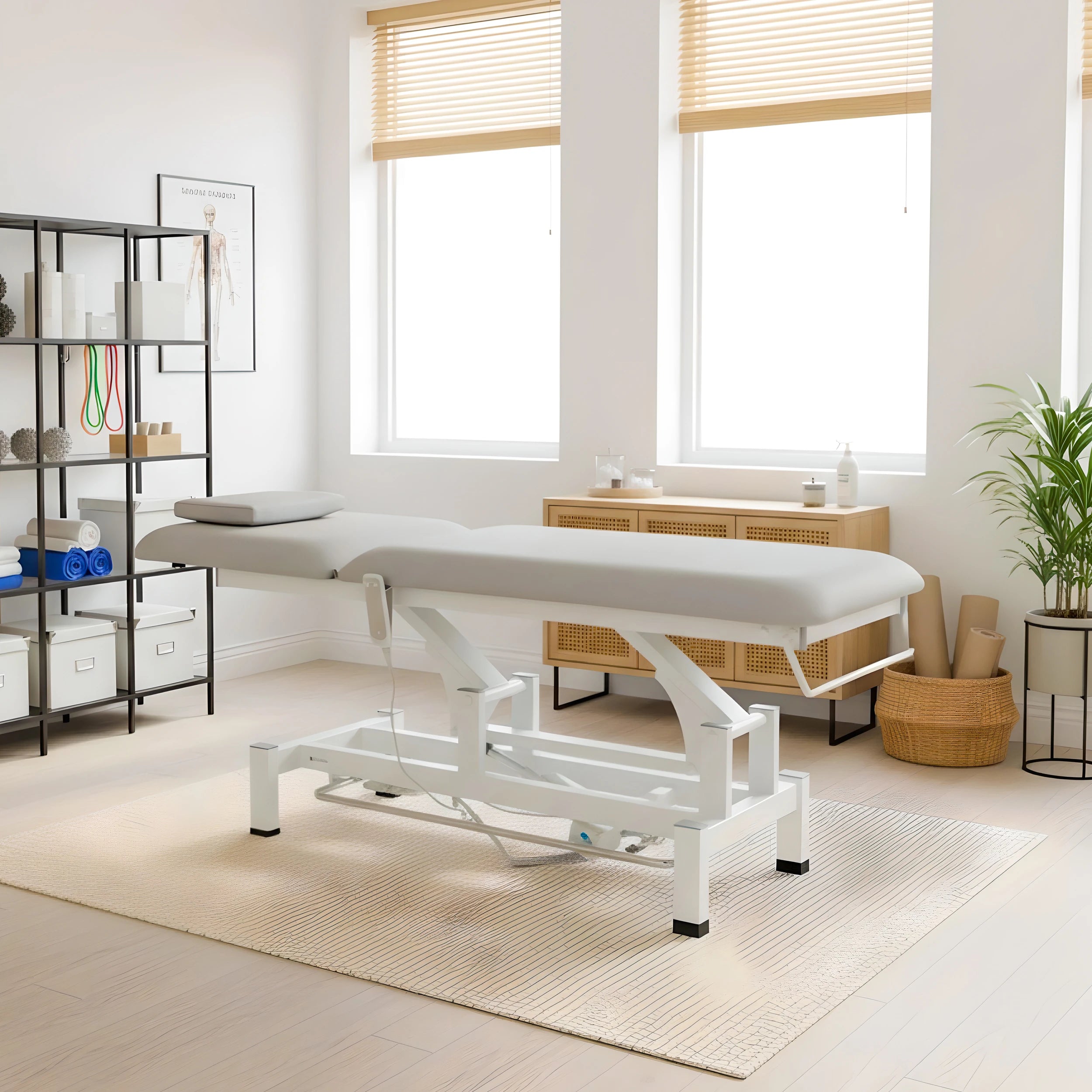 Fortis 2 treatment table, electric adjustment, foot control bar, hand remote control, head cushion, k729 light gray