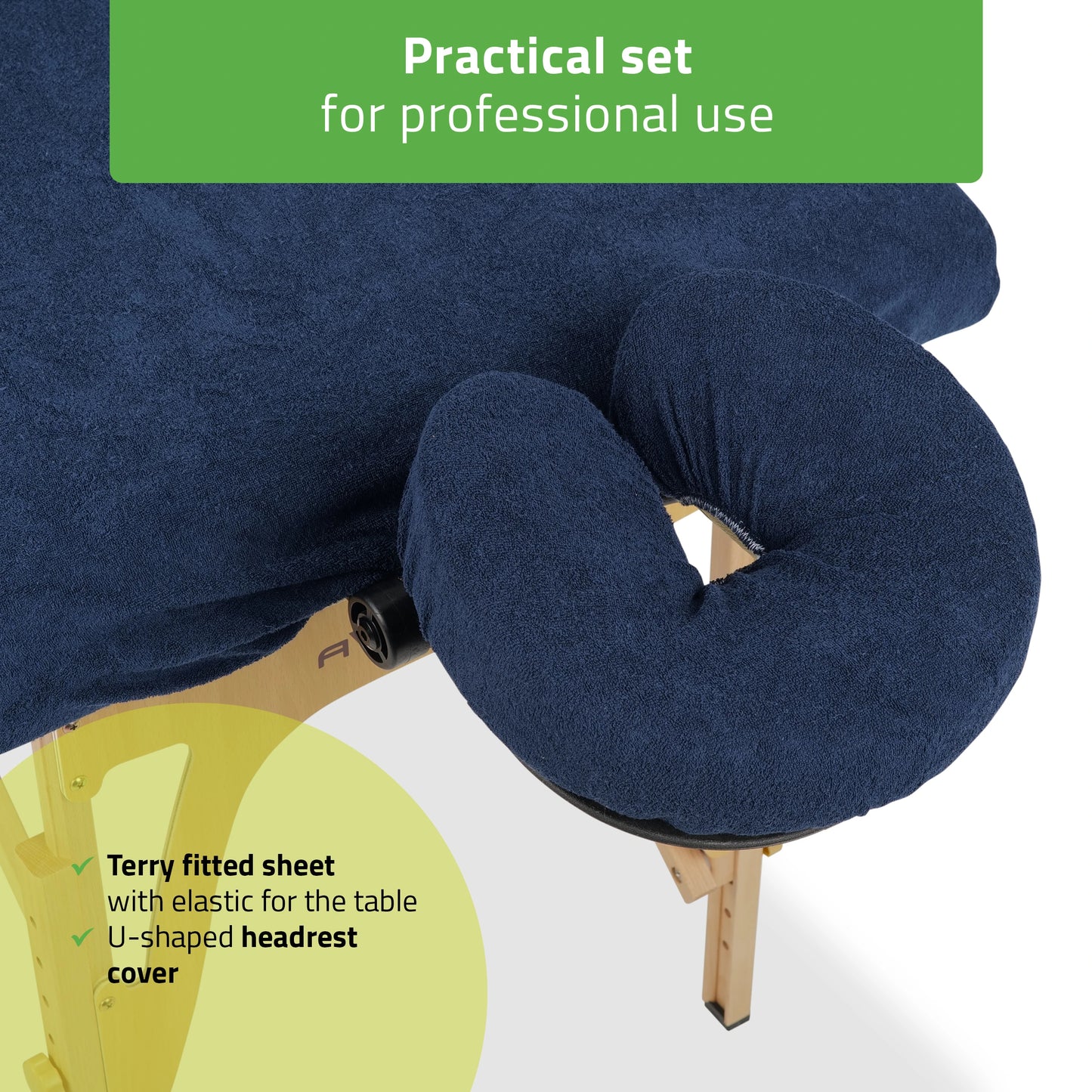 Set – 1-piece terry sheet for folding tables – 60/165 cm, navy blue terry headrest cover