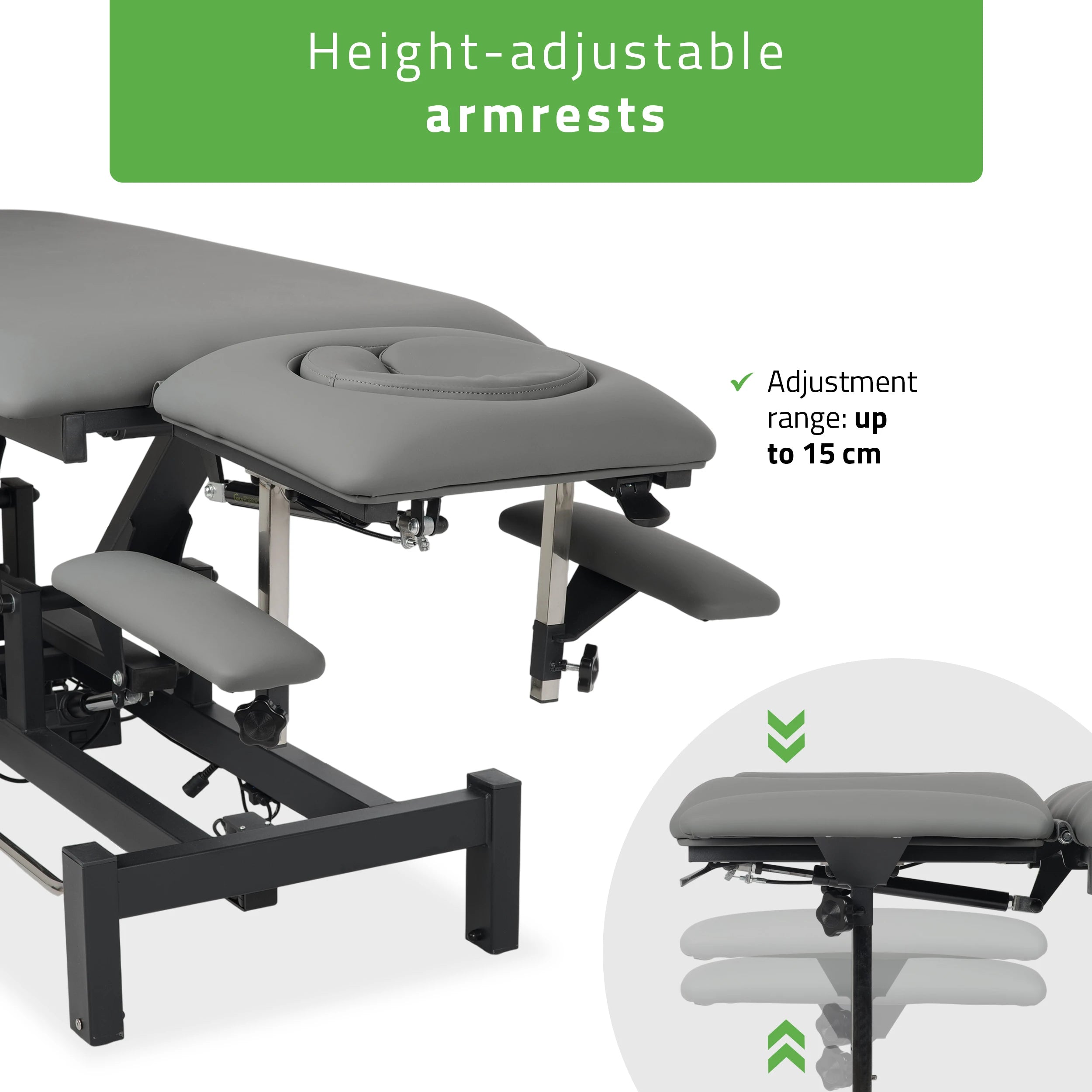 Fortis 4 ERGO Behandeltafel, elektrische hoogteverstelling met voetbalkabel, ERGO kussen, K722 Grijs