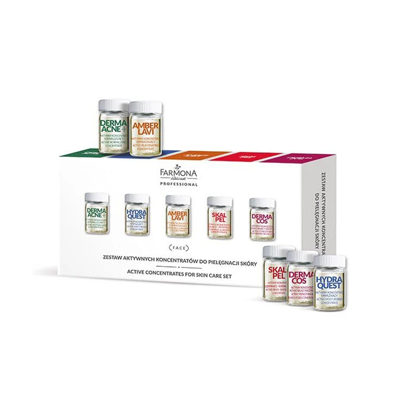 Farmona set of active skin care concentrates (derma acne + * 2, hydra quest * 2, amber lavi * 2, scalpel * 2, dermacos * 2) 10x5ml