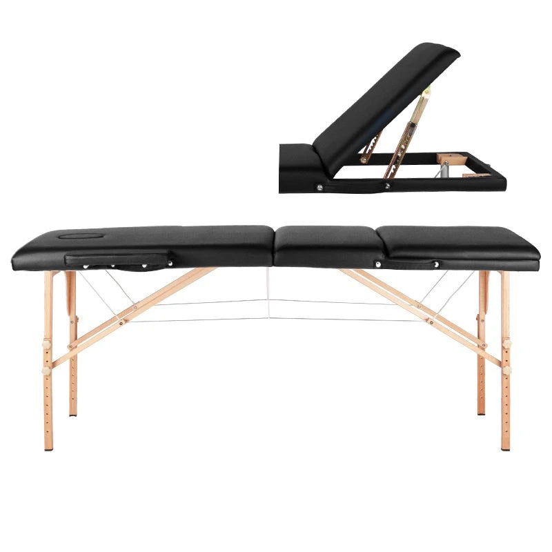 Opvouwbare massagetafel 3-delig comfort, zwart