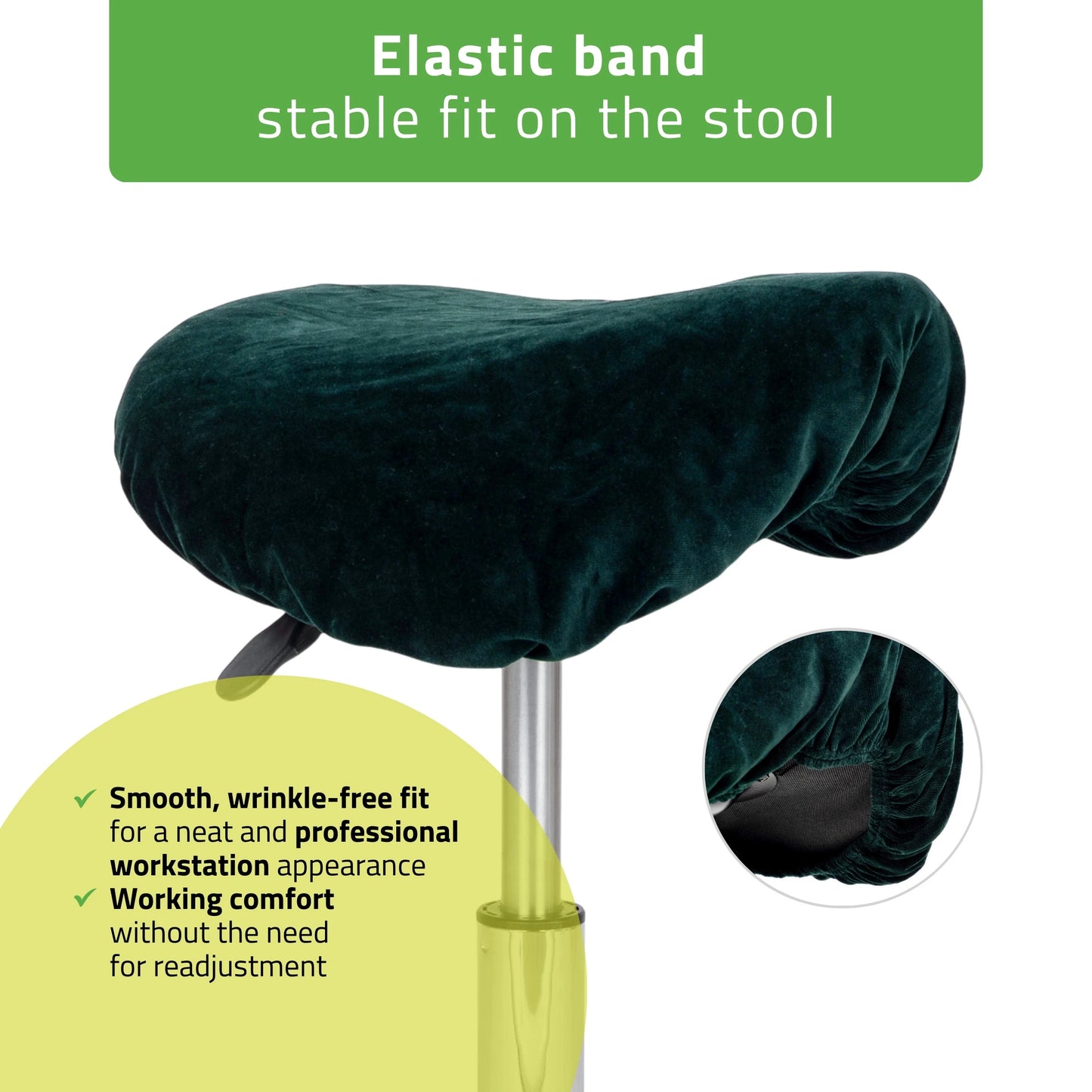 Velour stoltrekk med elastik, diameter 60 cm flaskegrøn