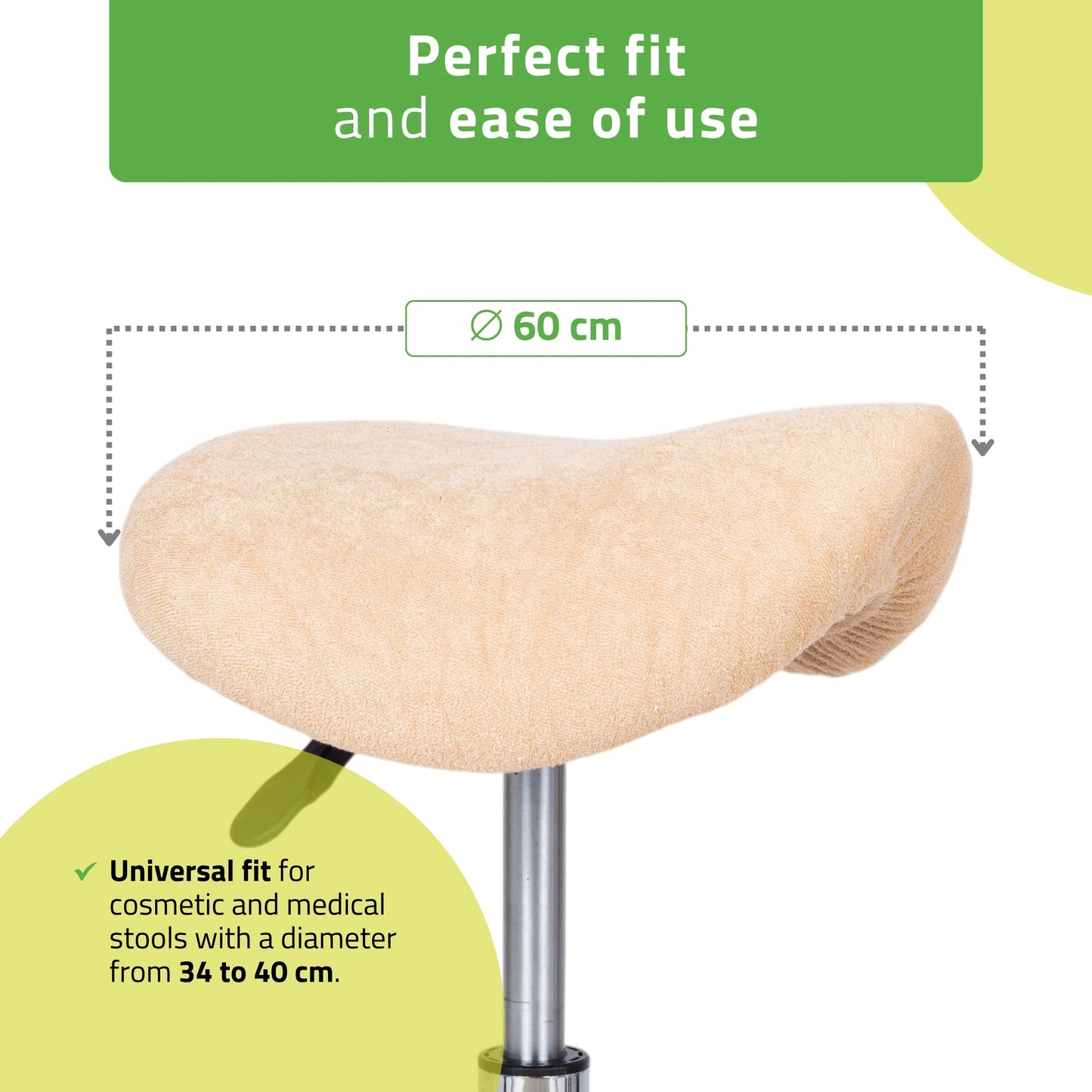 Frotte-overtræk med elastik til stol, diameter 60 cm, cremehvidt