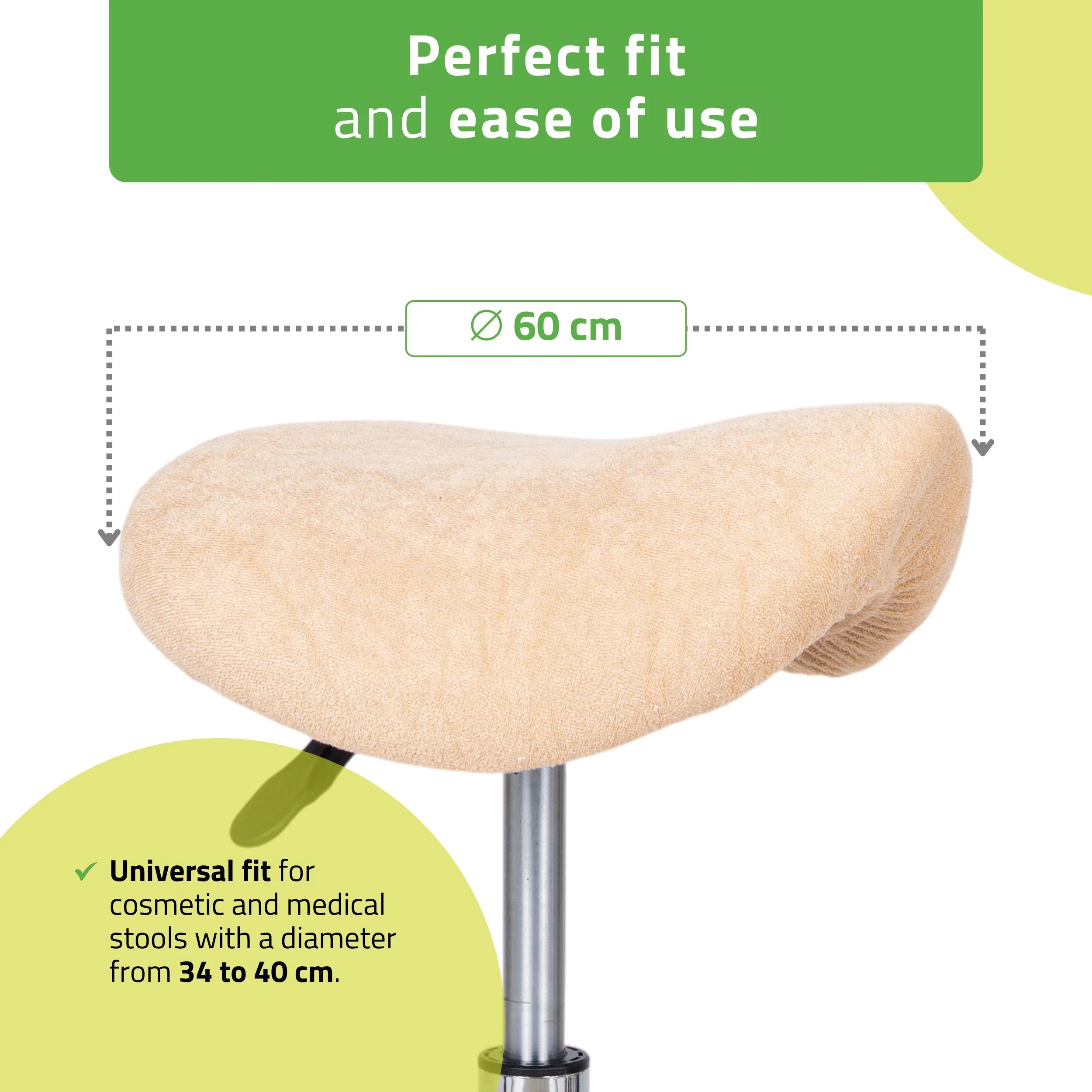 Frotte-overtræk med elastik til stol, diameter 60 cm, cremehvidt