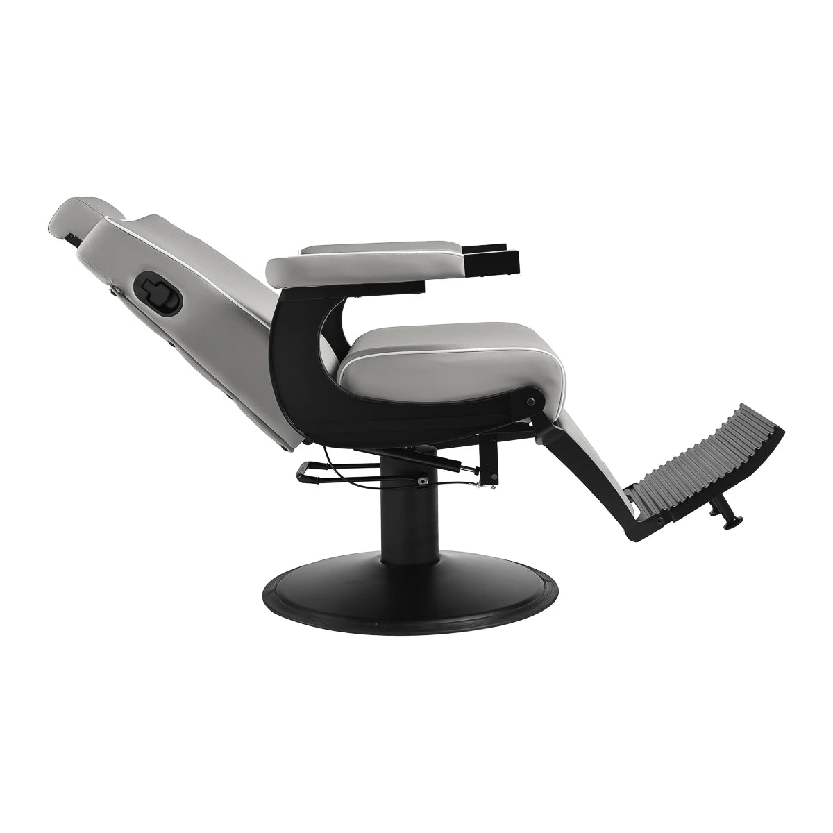 Gabbiano Levi barber chair with black frame gray with stitching at the back