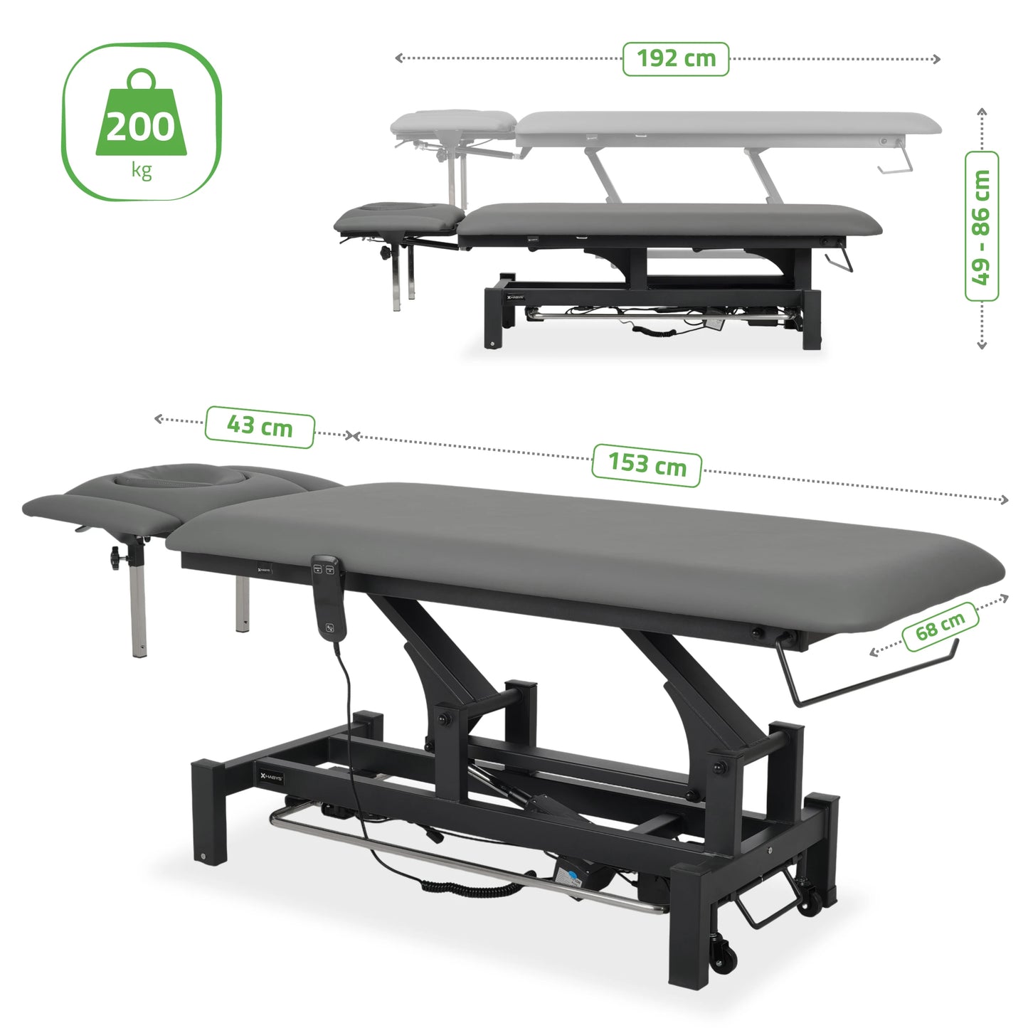 Fortis 4 ERGO Behandeltafel, elektrische hoogteverstelling met voetbalkabel, ERGO kussen, K722 Grijs