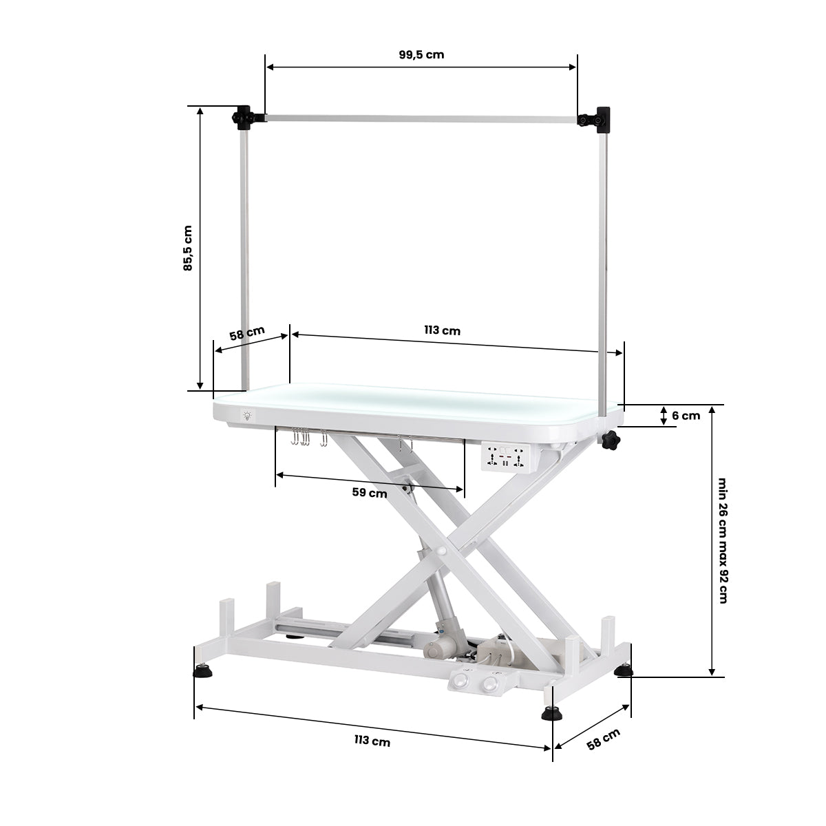 Electric grooming table PAW 3 with lighting, white
