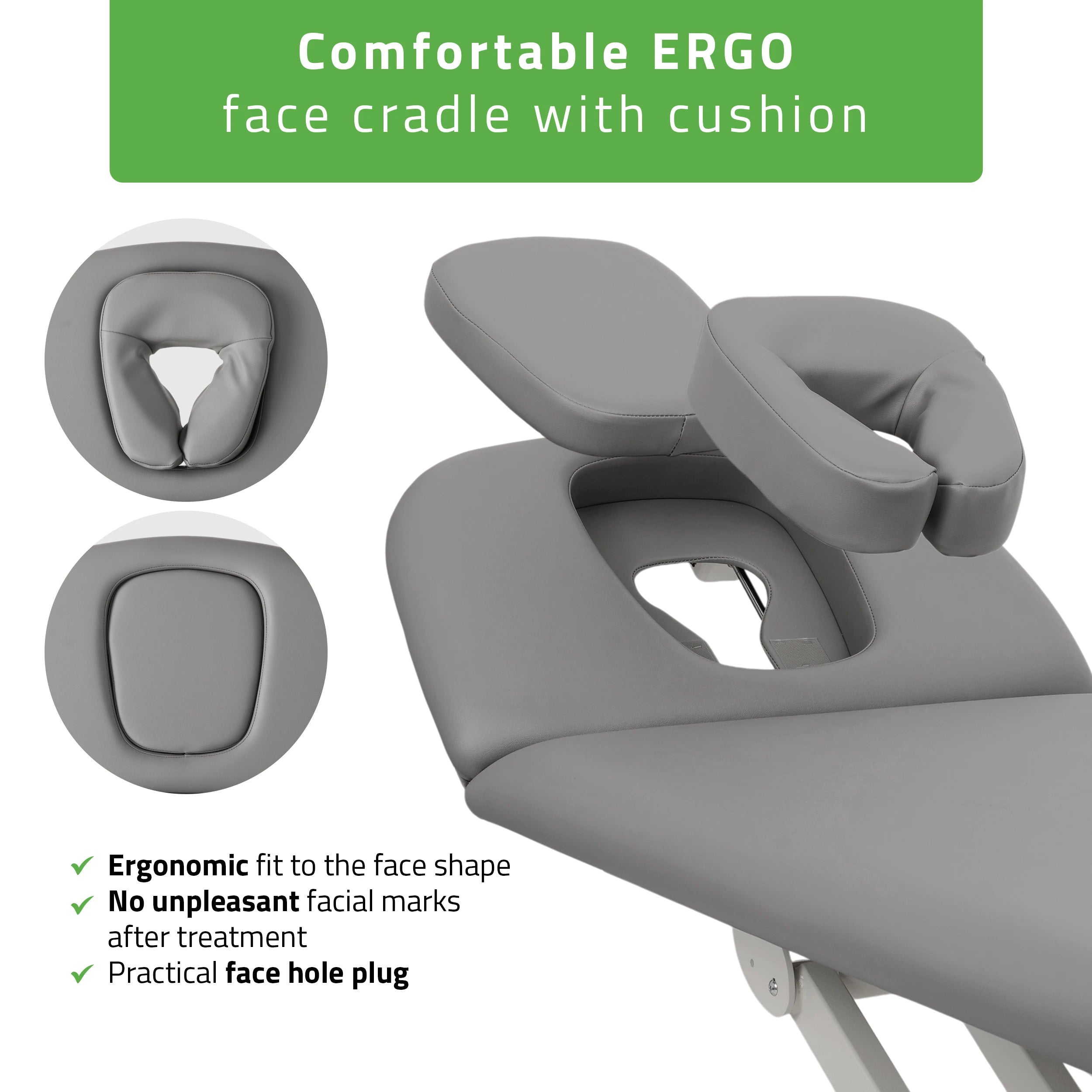 Proxima V2 Ergo therapy table, electric height adjustment with foot control bar, ERGO cushion, Touch Core k322 gray