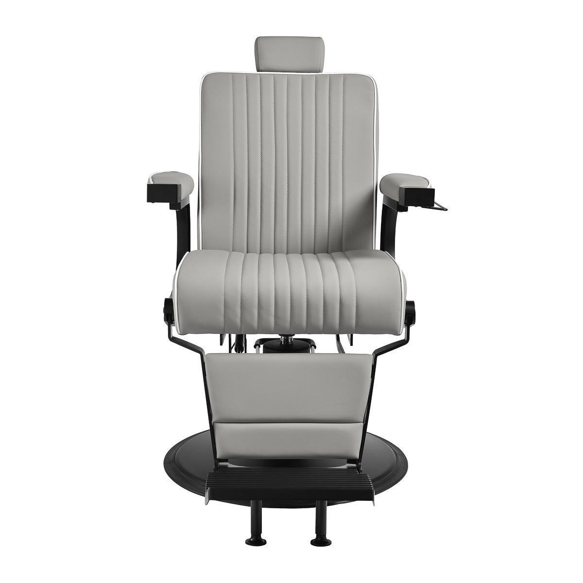 Gabbiano Levi barber chair with black frame gray with stitching at the back