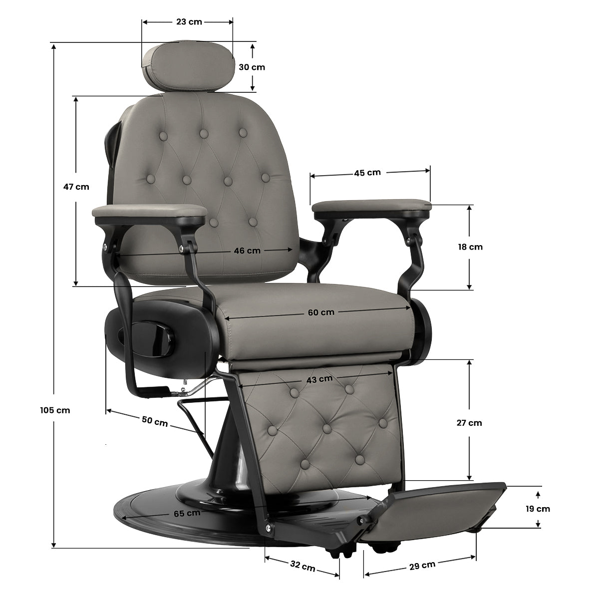 Barber chair Gabbiano Francesco grey with a black base