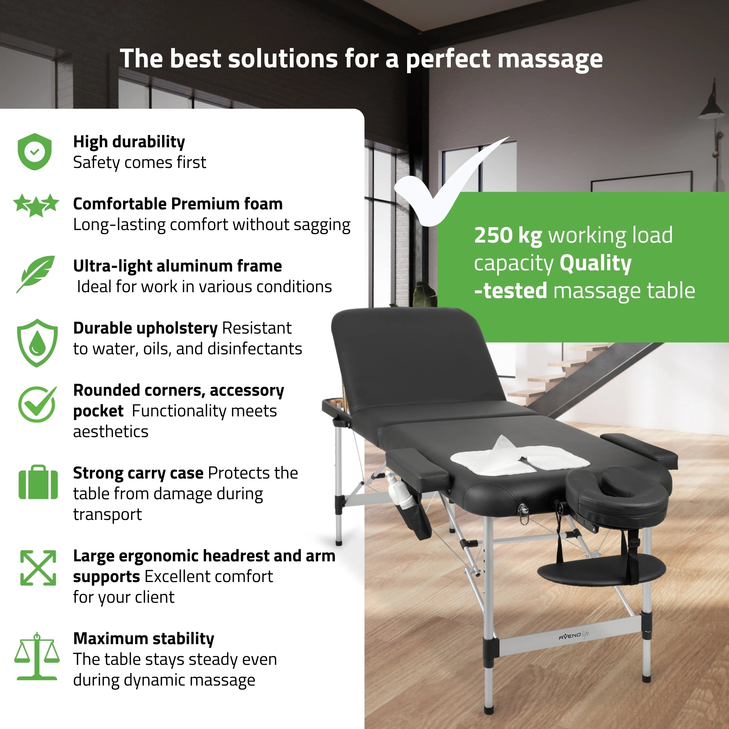 Adele 70 Comfy Base K515 Opvouwbare massagetafel, Zwart
