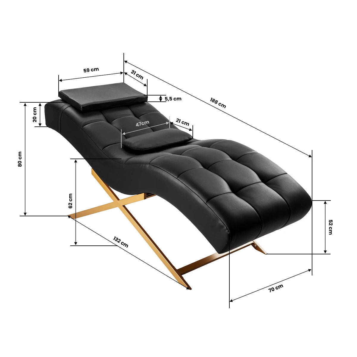 Sillon Alba Kosmetoloģijas krēsls skropstu pieaudzēšanai, melns ar zelta pamatni