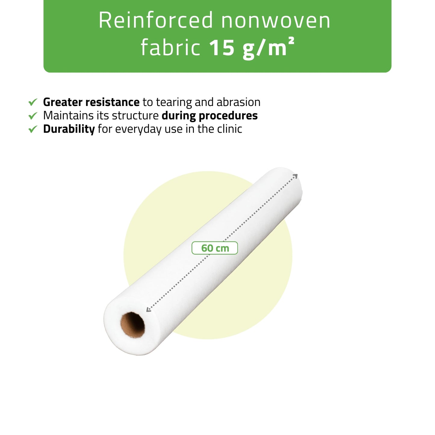 Non-woven medical roll sheet 60 cm x 50 m 15g/m2, white