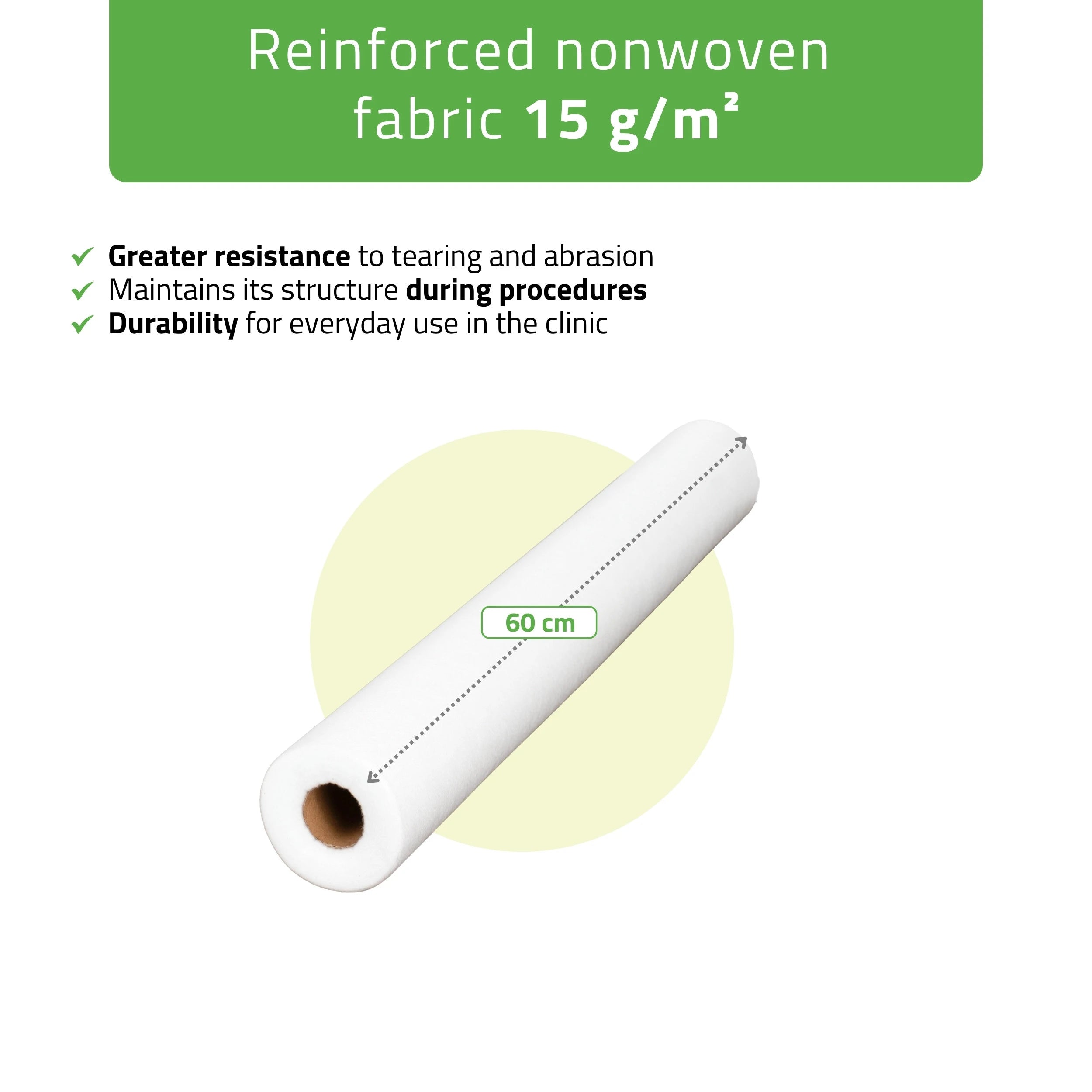 Non-woven medical roll sheet 60 cm x 50 m 15g/m2, white