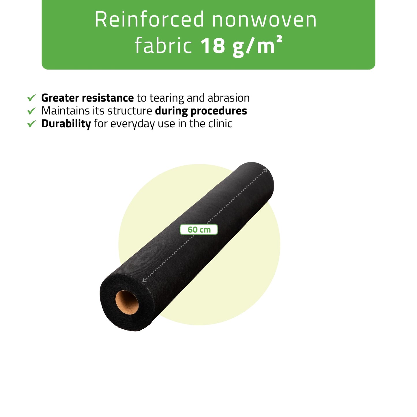 Non-woven medical roll sheet 60 cm x 50 m 18g/m2, black
