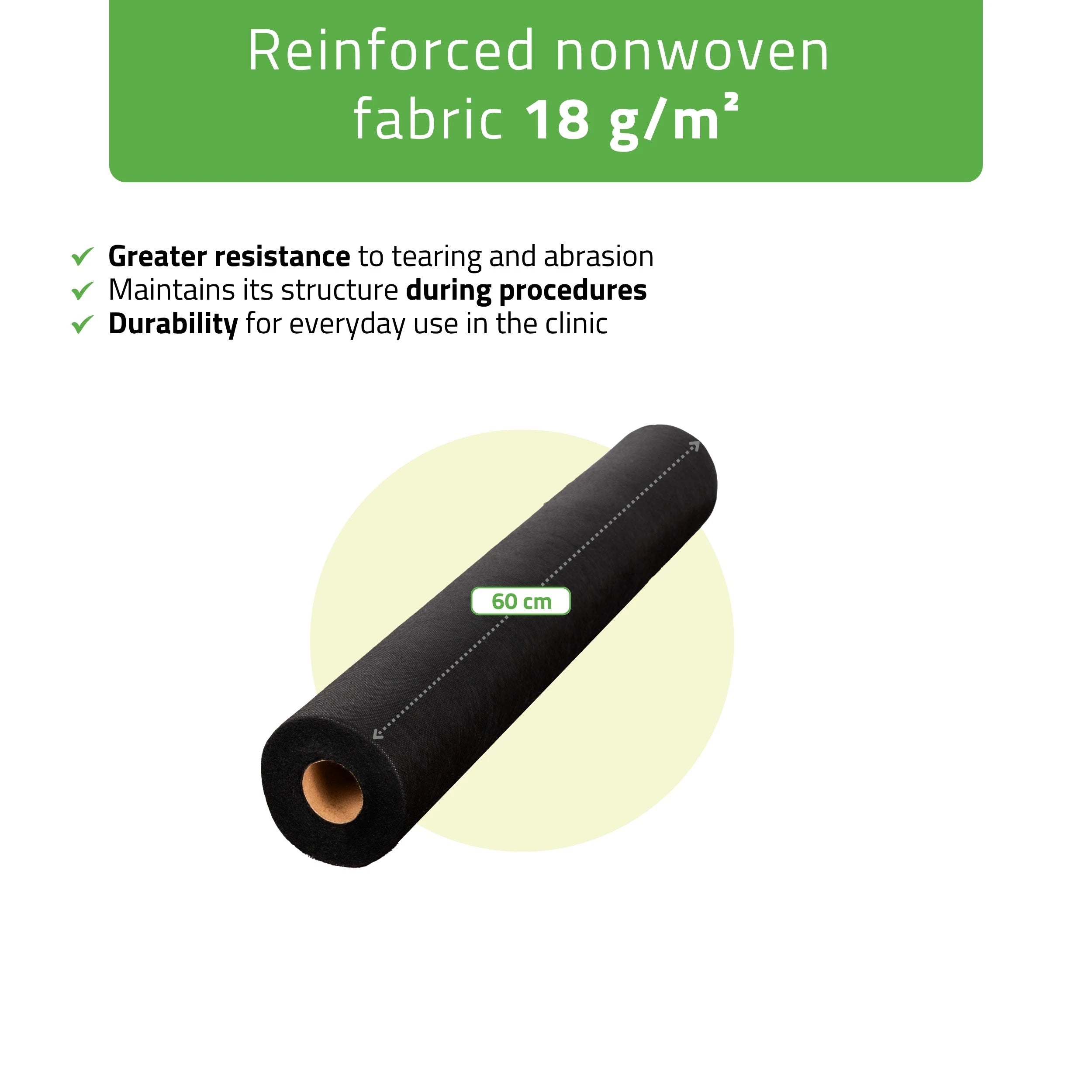 Non-woven medical roll sheet 60 cm x 50 m 18g/m2, black