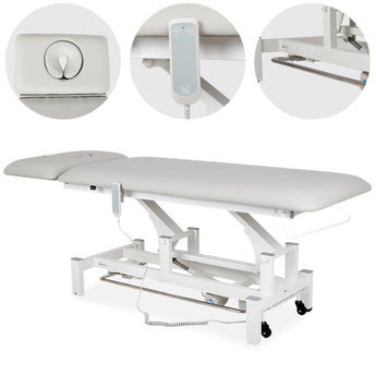 Fortis 2 ERGO treatment table, electric height adjustment with foot control bar, ERGO cushion, k729 light gray