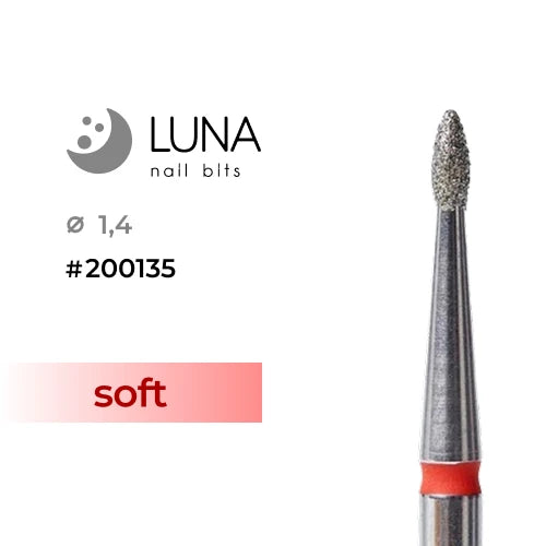 Luna Bits Dimanta frēzes uzgalis, liesmiņas veids, 1,4-3,3, sarkana
