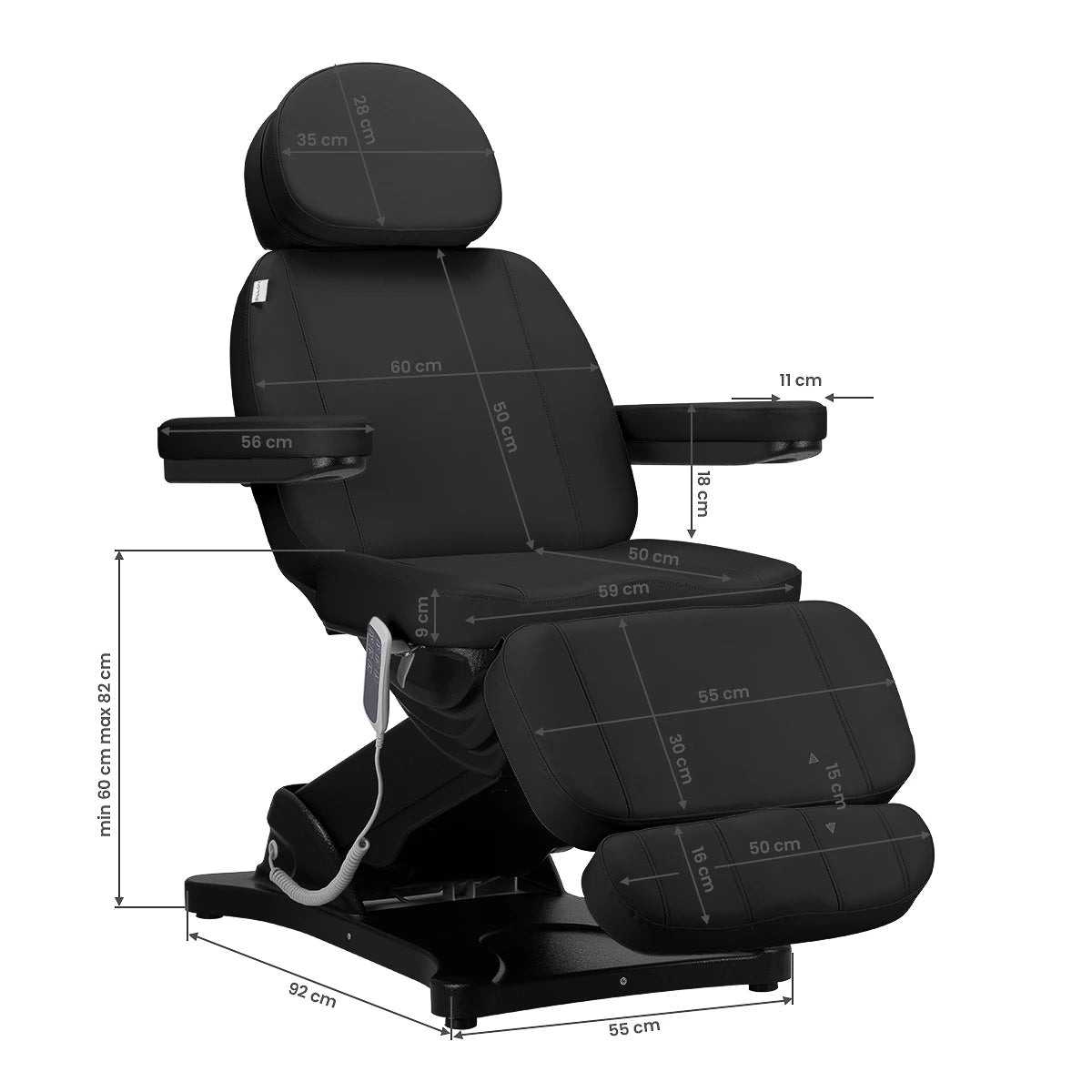 Beauty bed-couche SILLON CLASSIC, 3 motors, black
