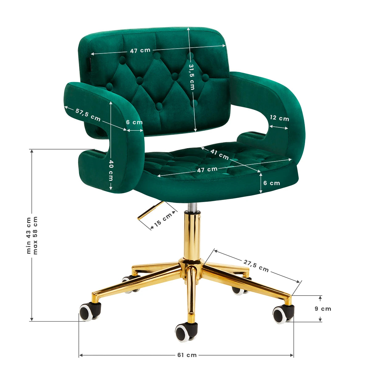 4RICO Friseurstuhl QS-OF213G, Samt Grün