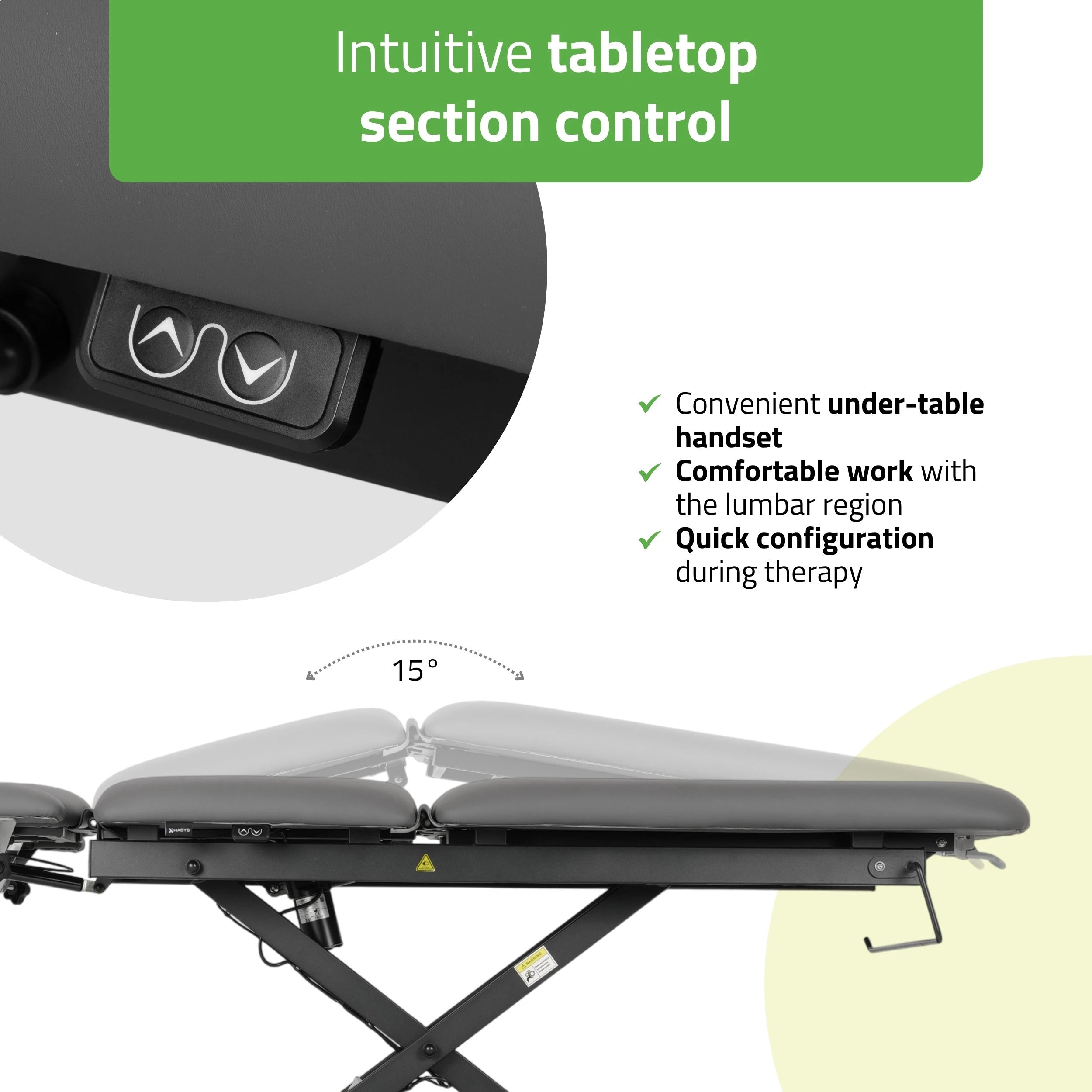 Evero Cross X5 ERGO therapietafel, elektrische hoogteverstelling, voetbediening, ERGO kussen, Satin Comfort k722 grijs