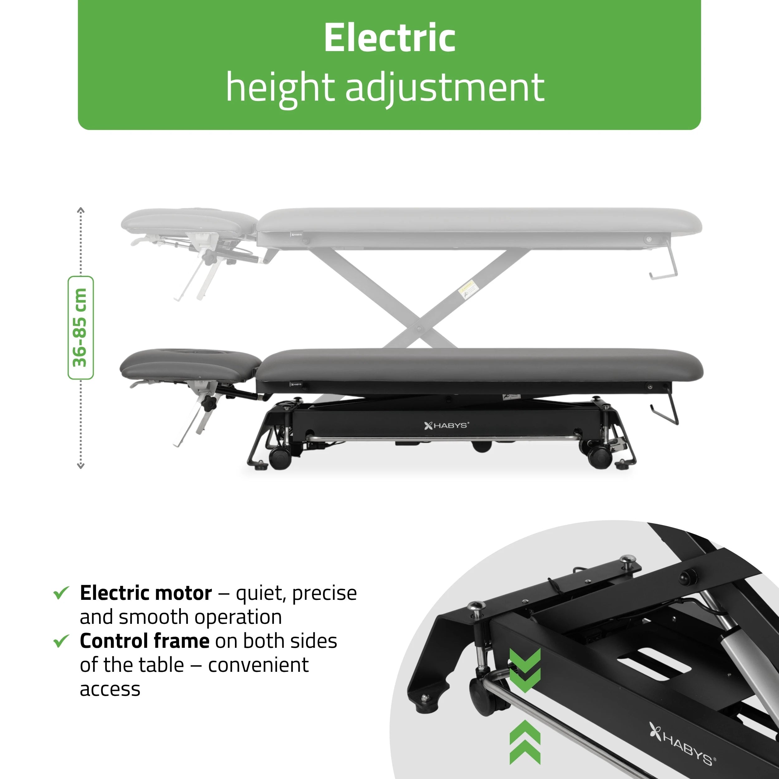 Evero Cross X4 ERGO therapietafel, elektrische hoogteverstelling, voetbediening, ERGO kussen, Satin Comfort k722 grijs
