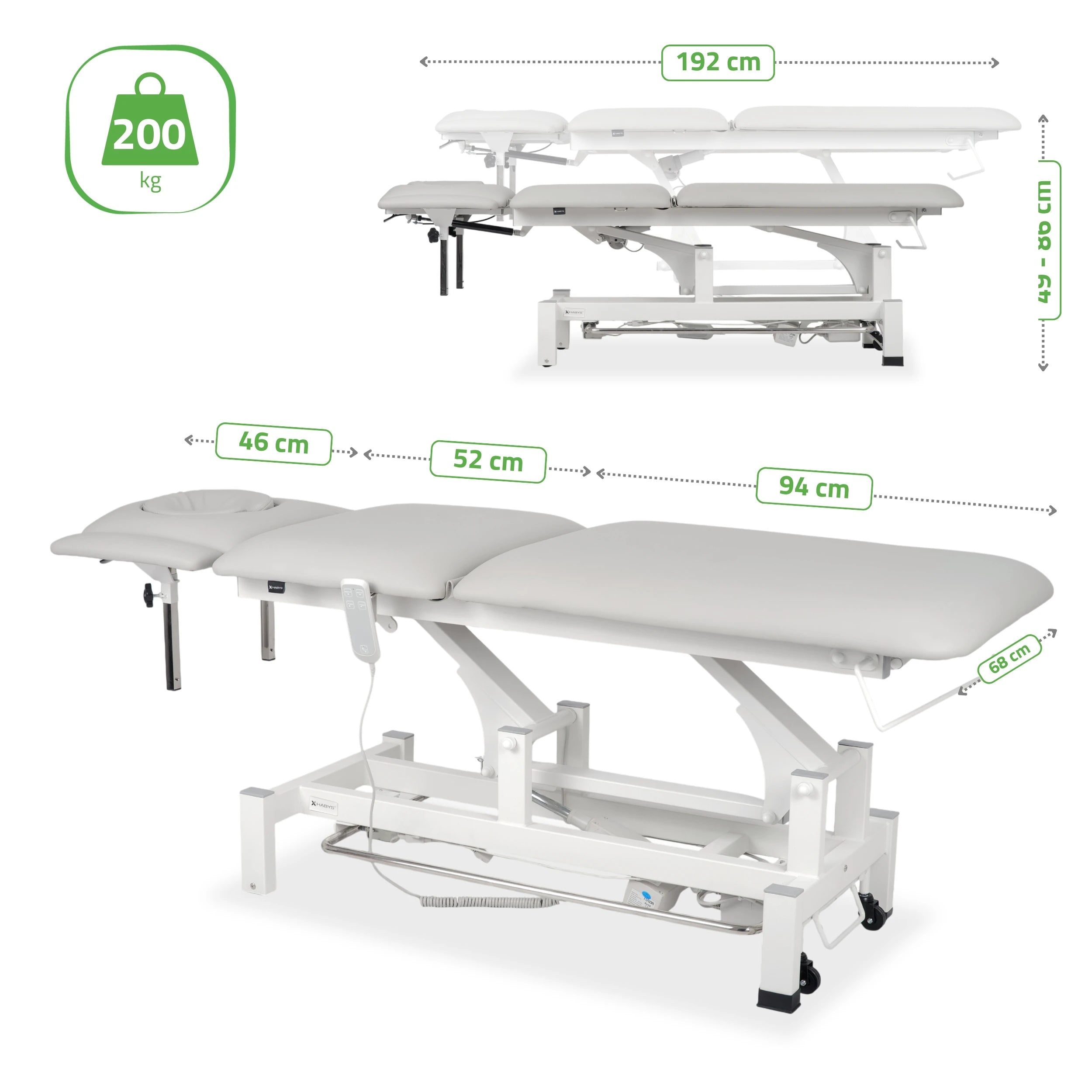 Fortis 5 ERGO Behandeltafel, elektrische hoogteverstelling met voetbalkabel, ERGO kussen, K729 Lichtgrijs