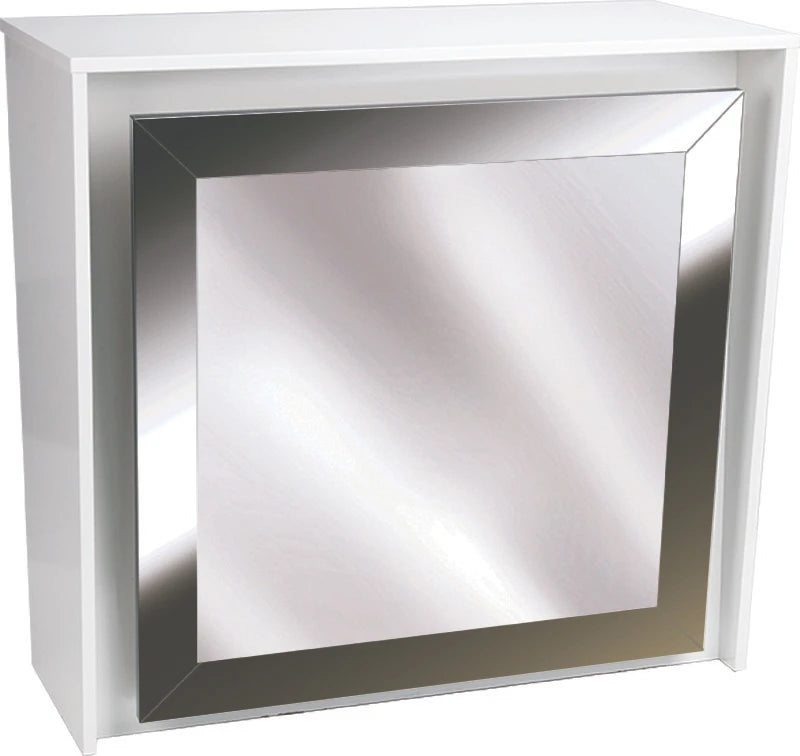 Ayala Receptiebalie KIRKE, met spiegelfront in roestvrijstalen frame met verlichting