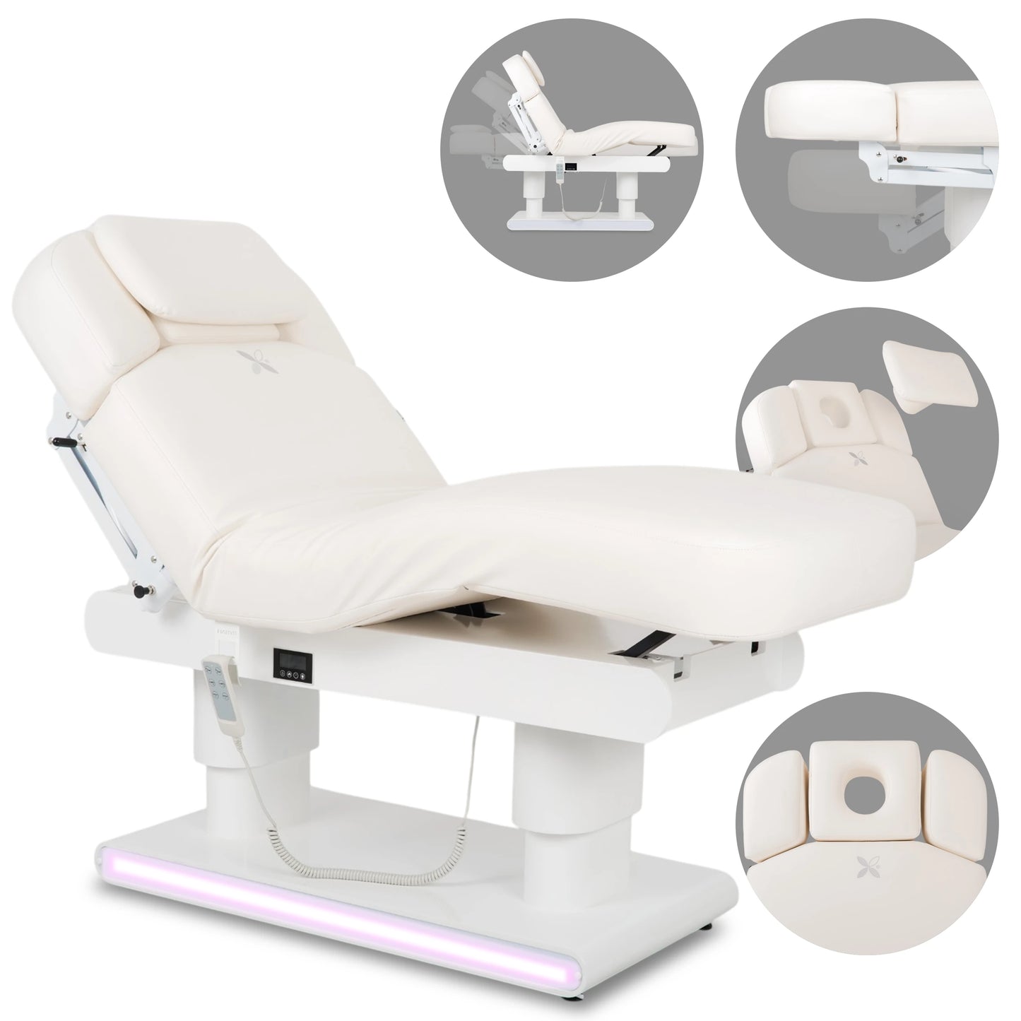 Kosmetoloģijas krēsls - kušete Eterna Gentle Flex k901, balta, 4 motori