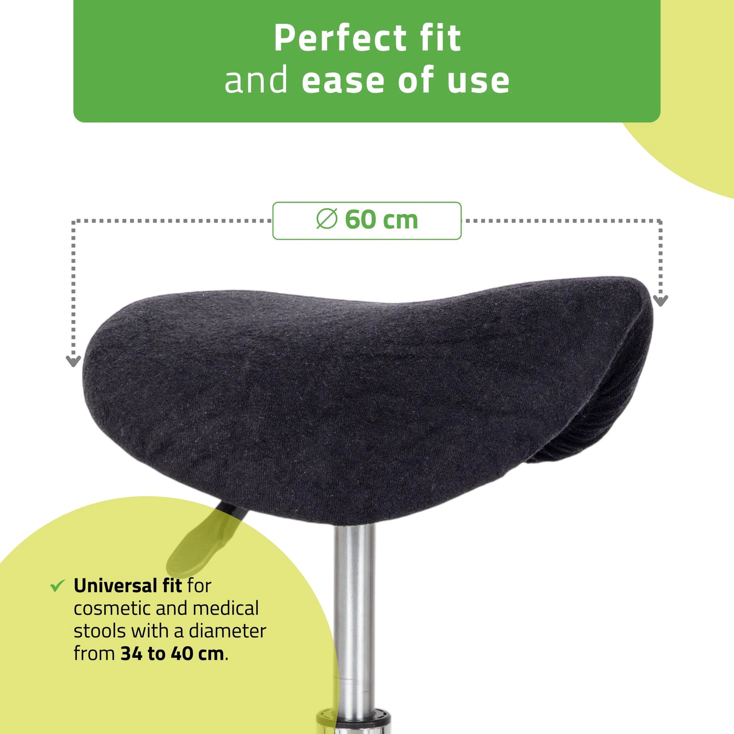 Frottékudde til stol med elastik, diameter 60 cm, sort