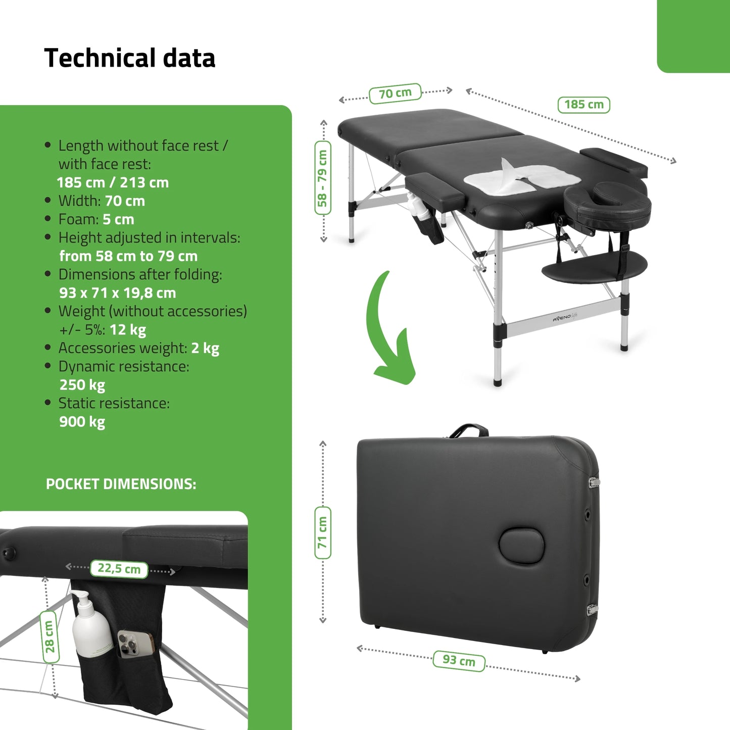 Переносной массажный стол Nadia 70 Comfy Base K515 Черный