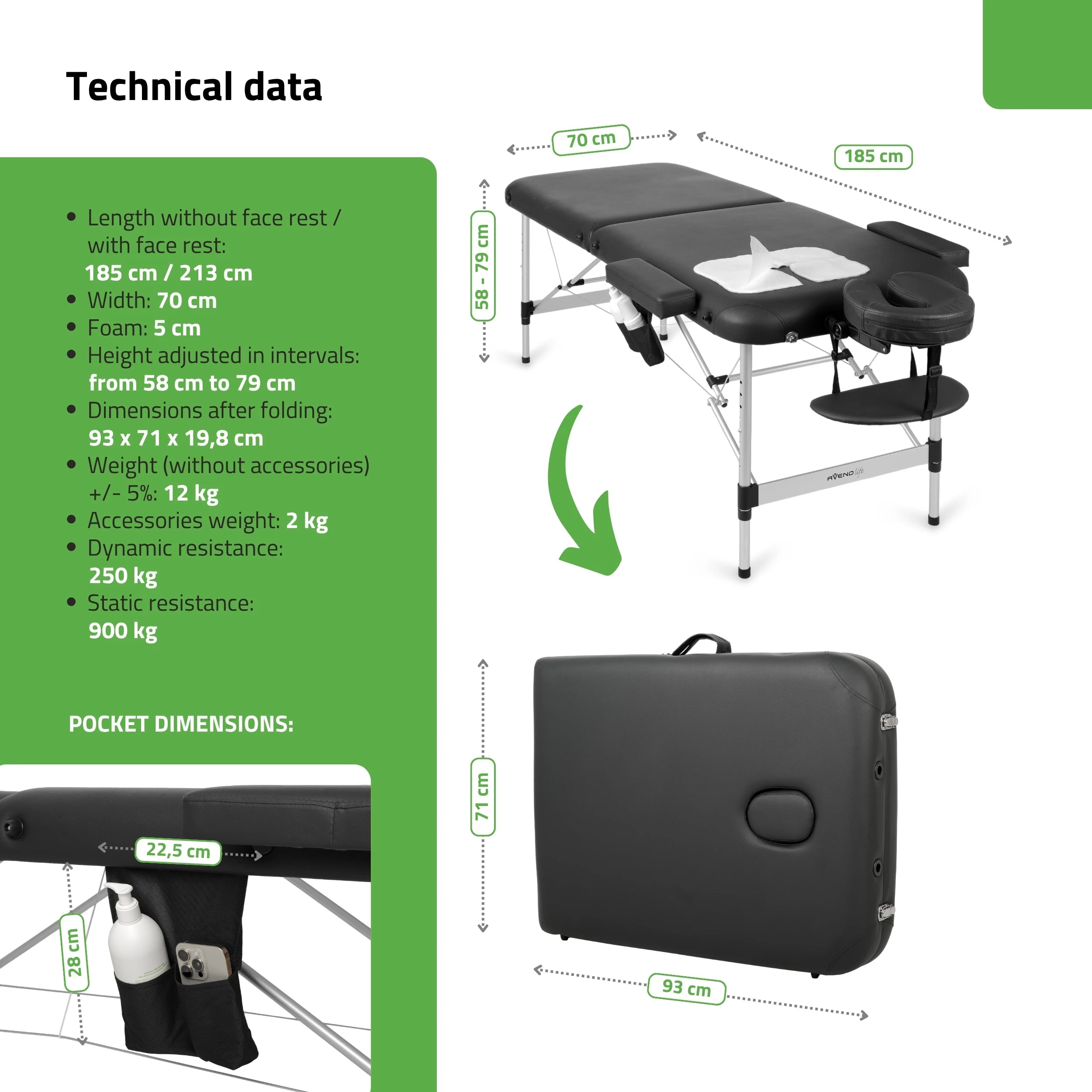 Переносной массажный стол Nadia 70 Comfy Base K515 Черный