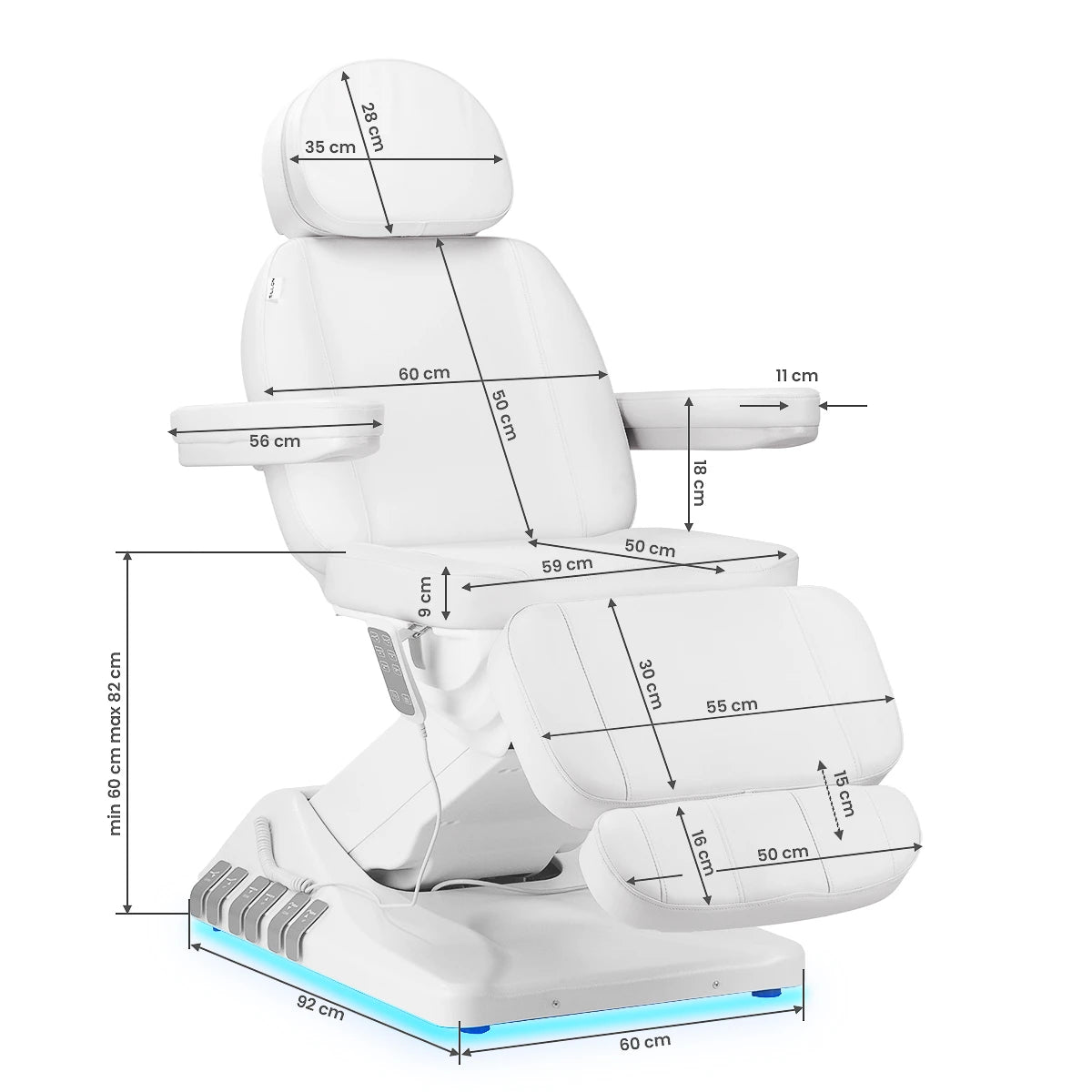 Kosmetologinė lova SILLON LUXury su pėdų valdymu, 3 motorai, balta