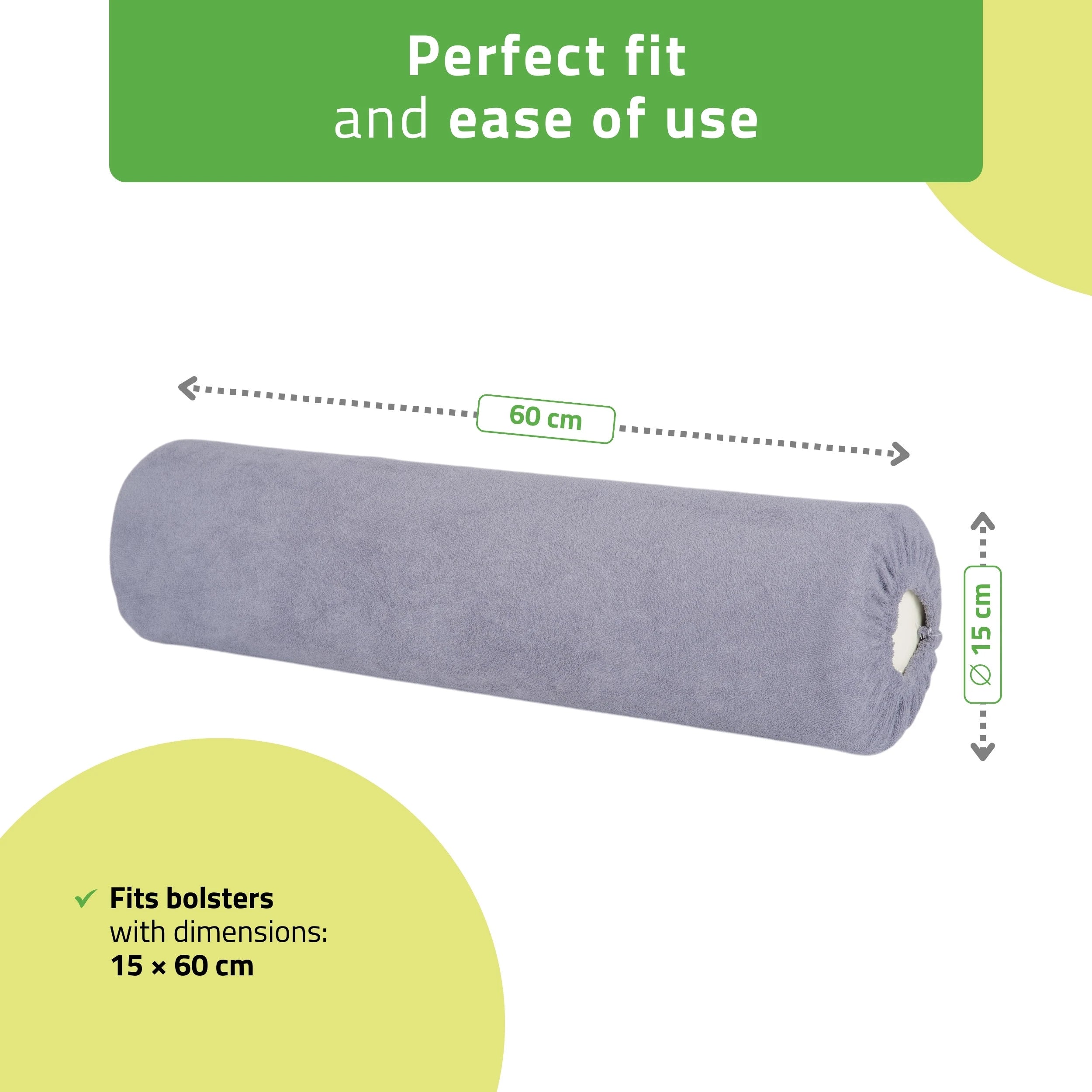 Frotte cover for bolster, 15 × 60 cm gray