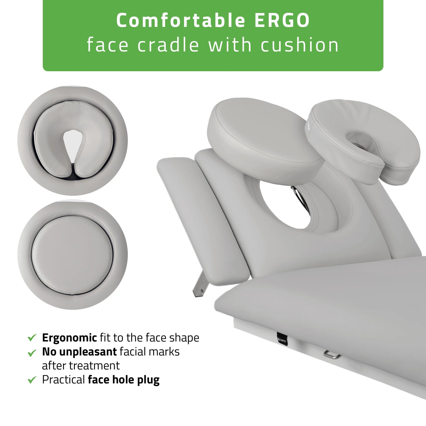 Fortis 5 ERGO treatment table, electric height adjustment with hand remote control, ERGO cushion, k729 light gray