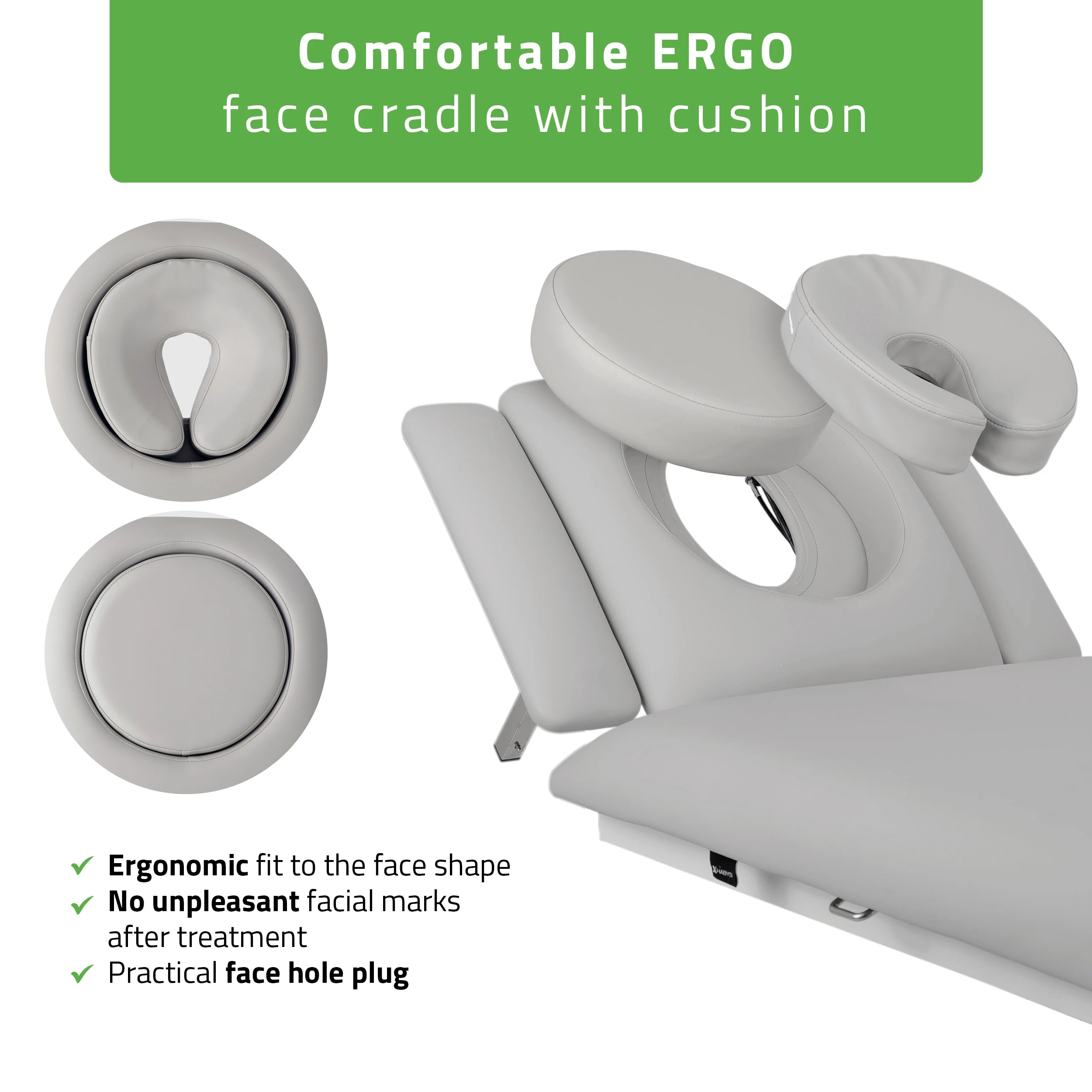 Fortis 5 ERGO treatment table, electric height adjustment with hand remote control, ERGO cushion, k729 light gray