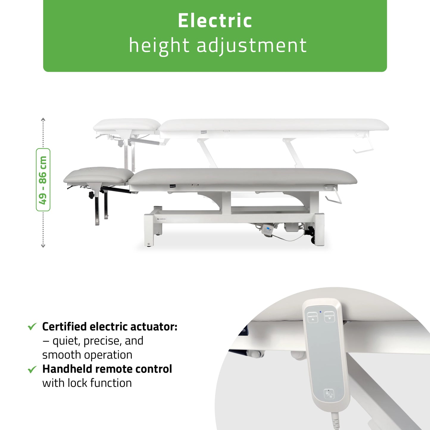 Fortis 4 ERGO Elektrische Therapieliege, mit Handfernbedienung und Höhenverstellung, ERGO Polsterung, k729 Hellgrau
