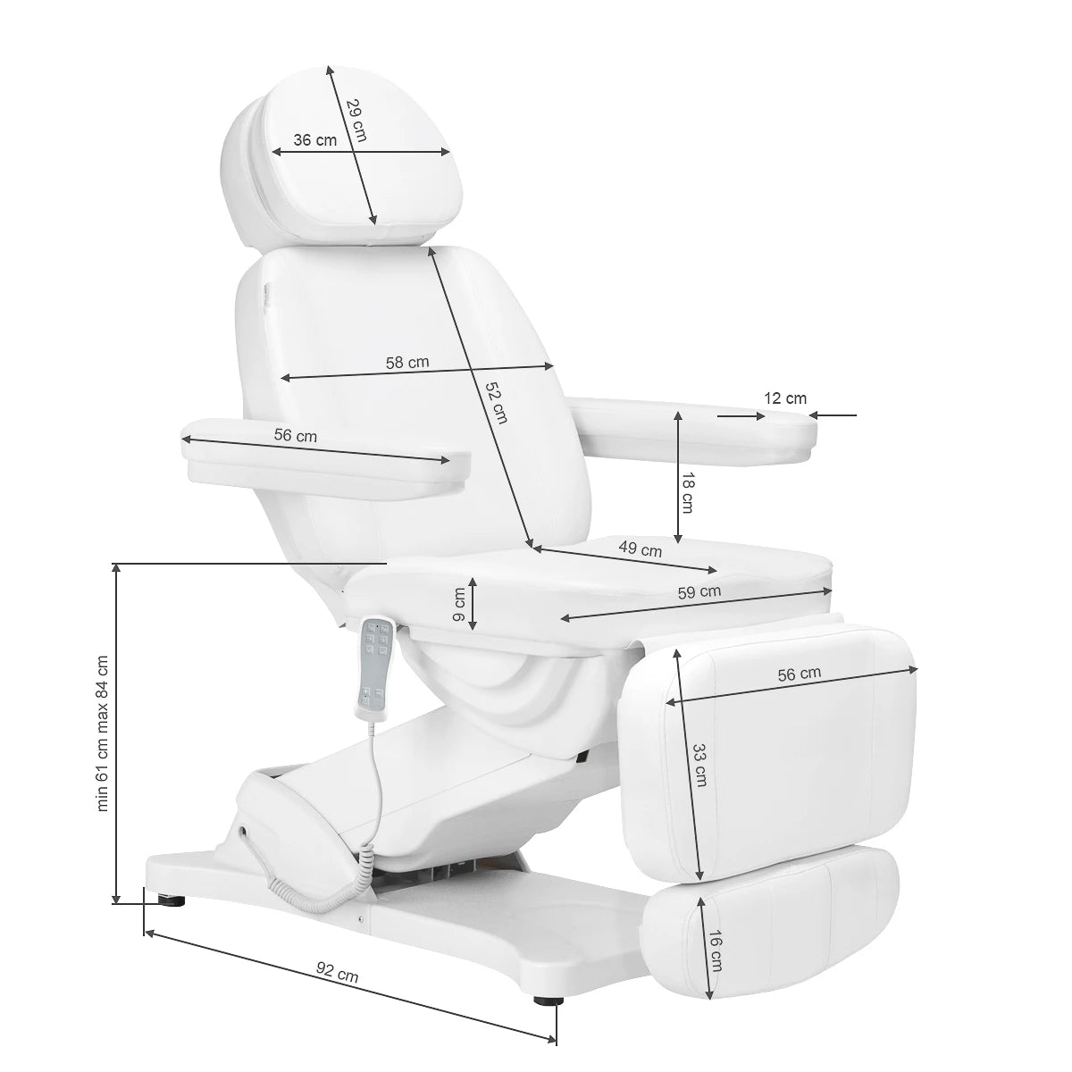 Kosmetoloģijas krēsls - kušete SILLON CLASSIC, 3 motori, ar sildīšanu, balts
