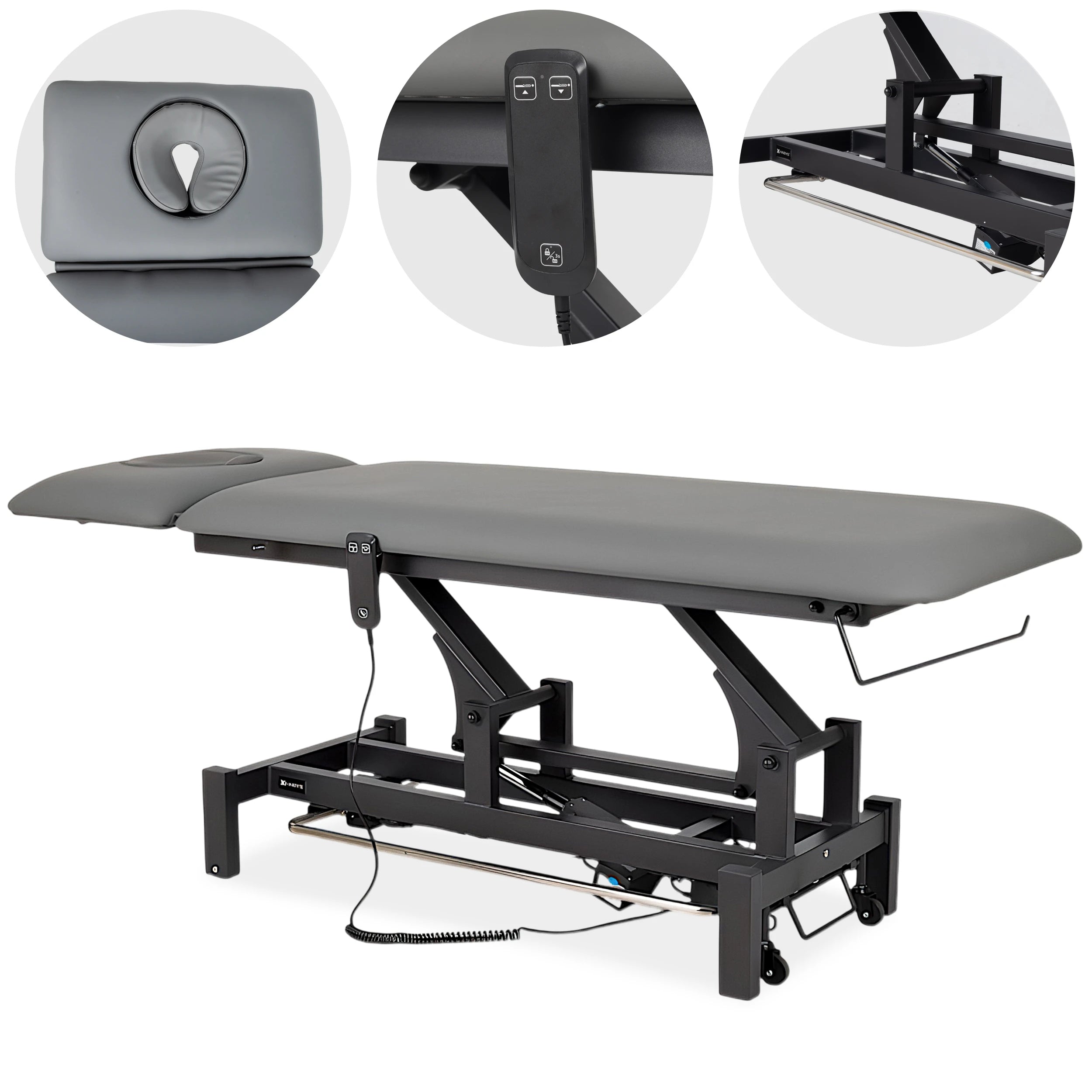 Fortis 2 ERGO Massagetafel, elektrische hoogteverstelling met voetbalkabel, ERGO kussen, K722 Grijs