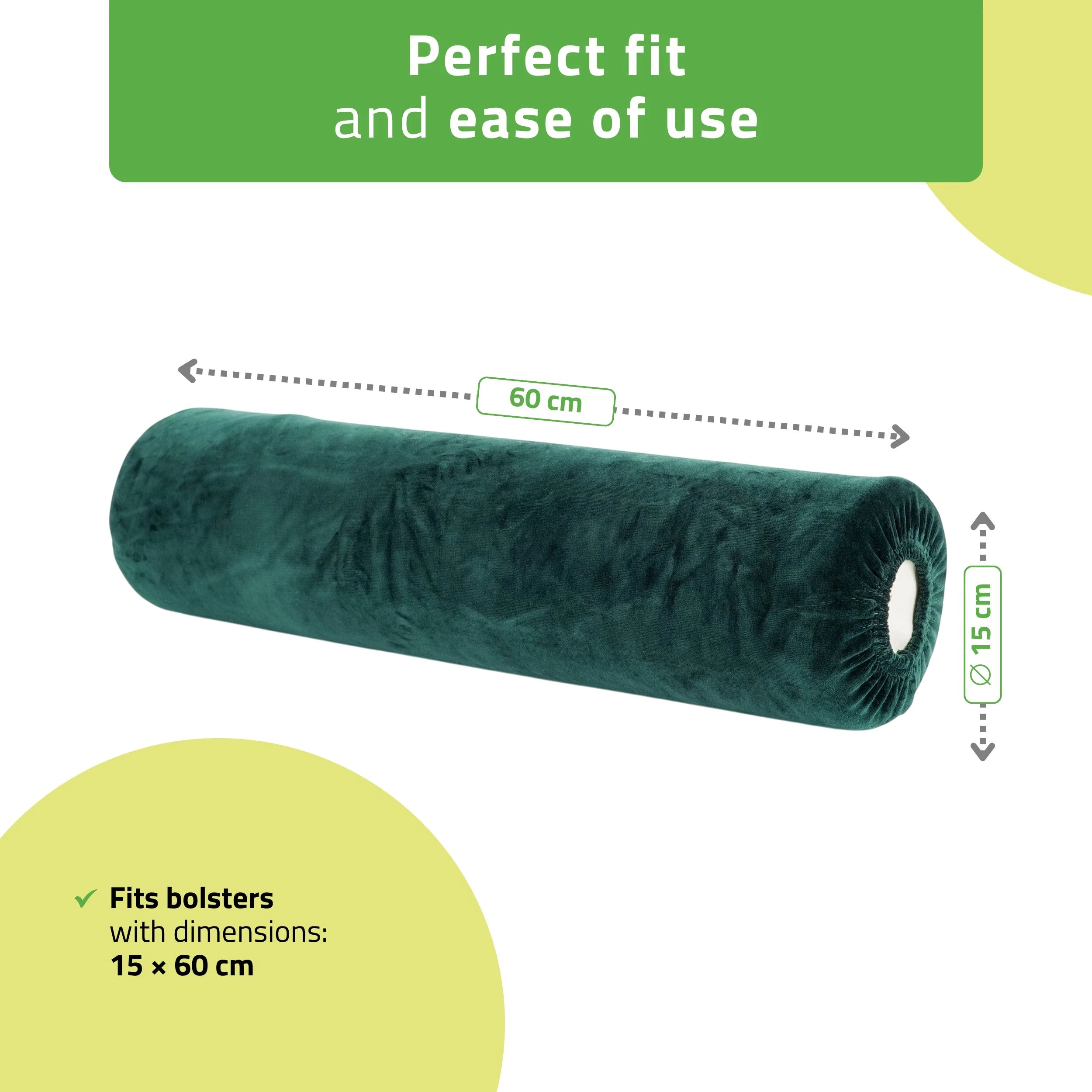 Велюровый чехол на резинке для валика, 15 × 60 см, темно-зеленый