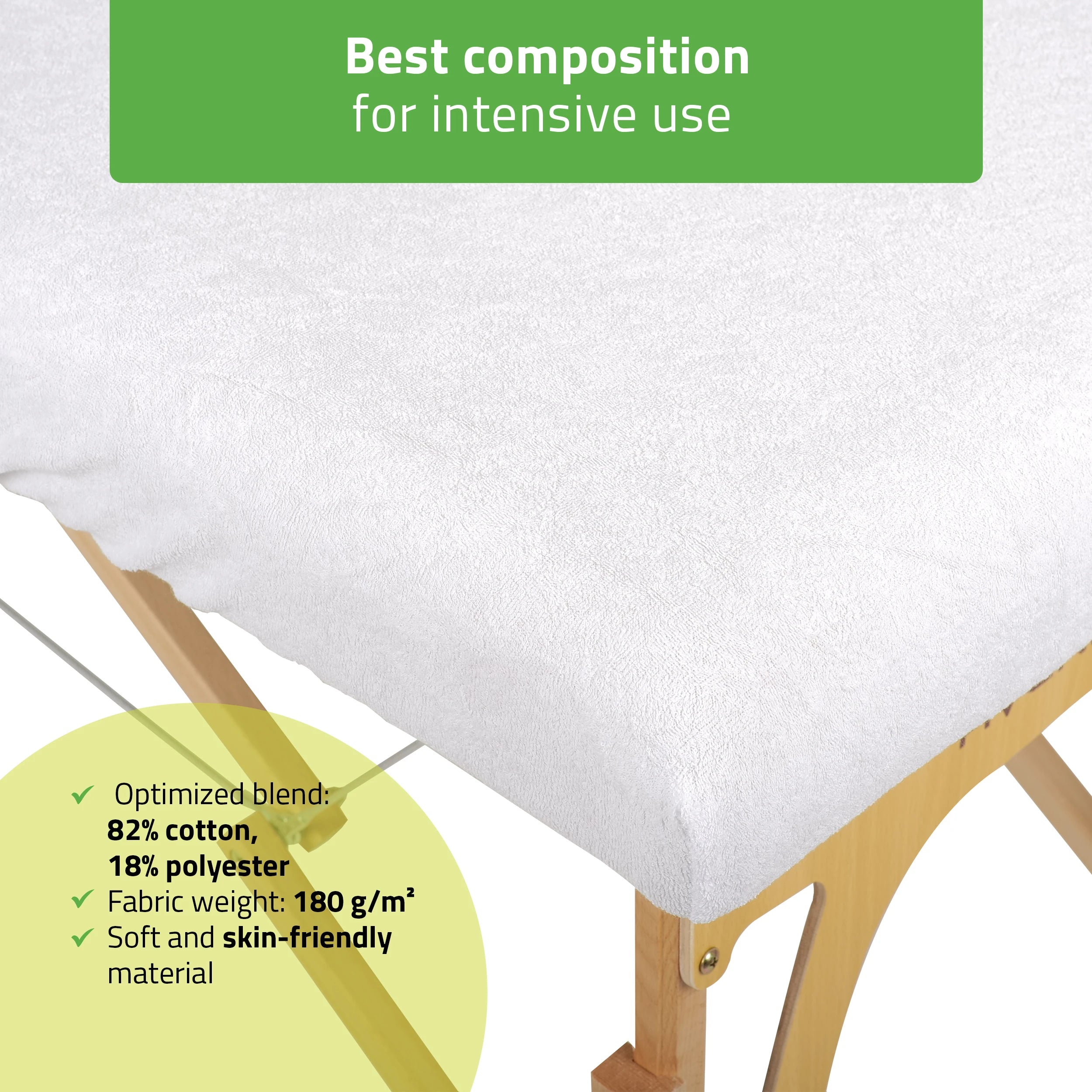 Set – 1-piece terry sheet for folding tables – 60/165 cm, white terry headrest cover