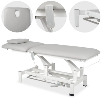 Fortis 2 treatment table, electric adjustment, foot control bar, hand remote control, head cushion, k729 light gray