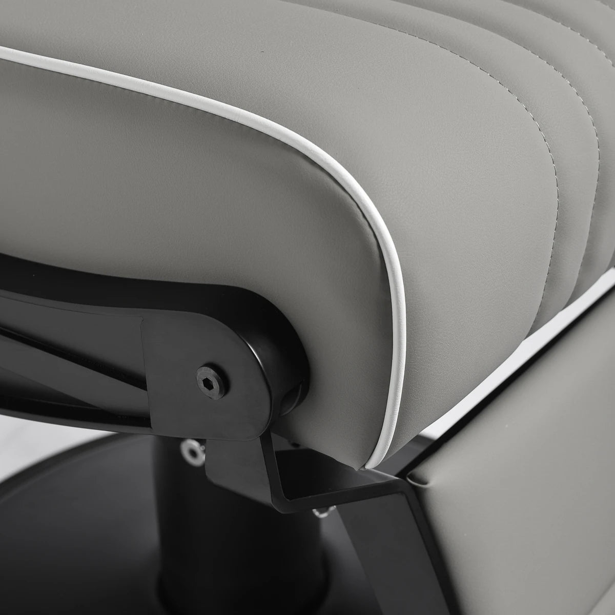 Gabbiano Levi barber chair with black frame gray with stitching at the back