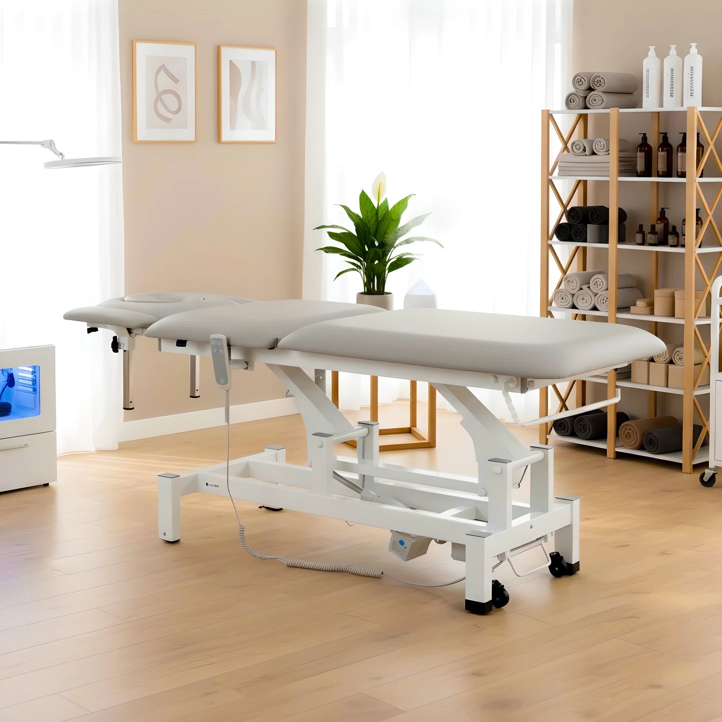 Fortis 5 ERGO treatment table, electric height adjustment with hand remote control, ERGO cushion, k729 light gray
